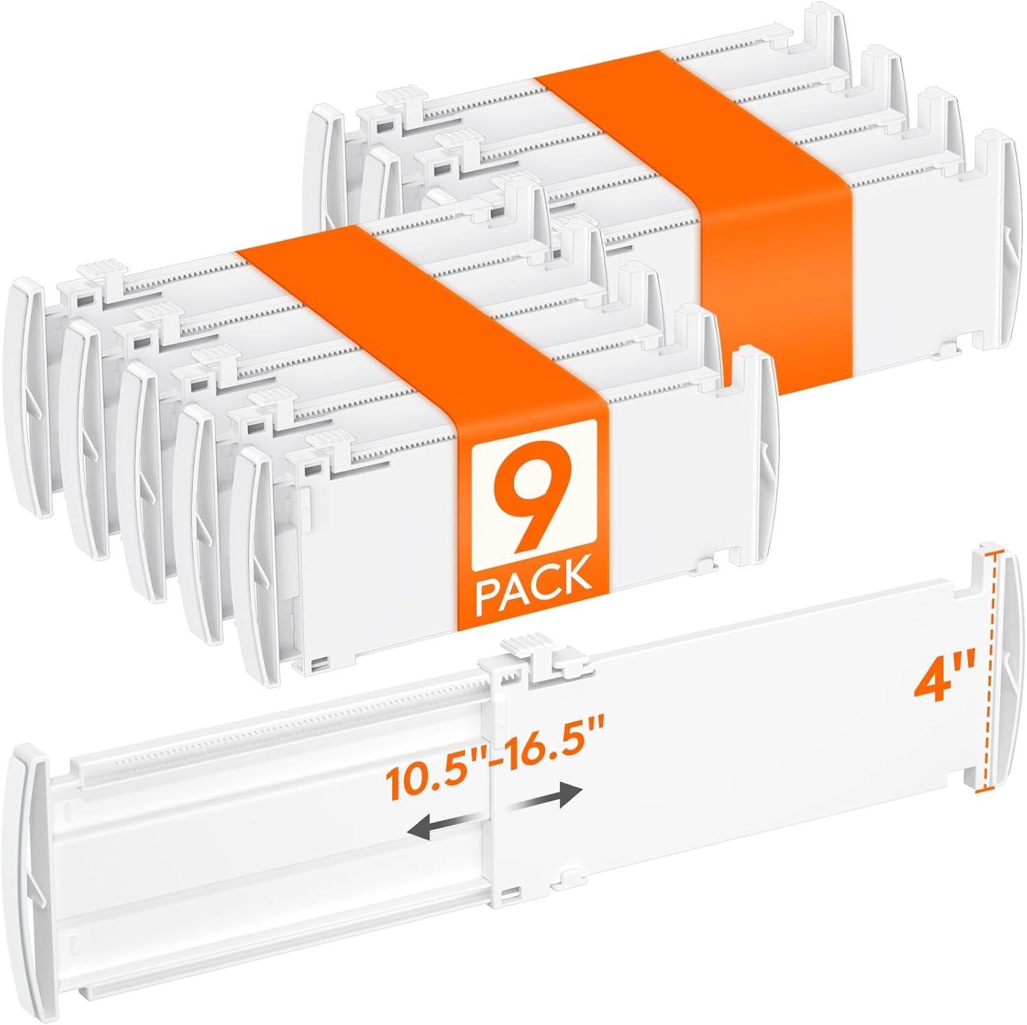 Lifewit 9 Pack 4″ High Drawer Dividers, Adjustable Drawer Organizer Clothes | 10.5″-16.5″ Expandable White Plastic Separators for Dresser, Kitchen, Cabinet, Nursery, Office, Socks & Underwear Storage