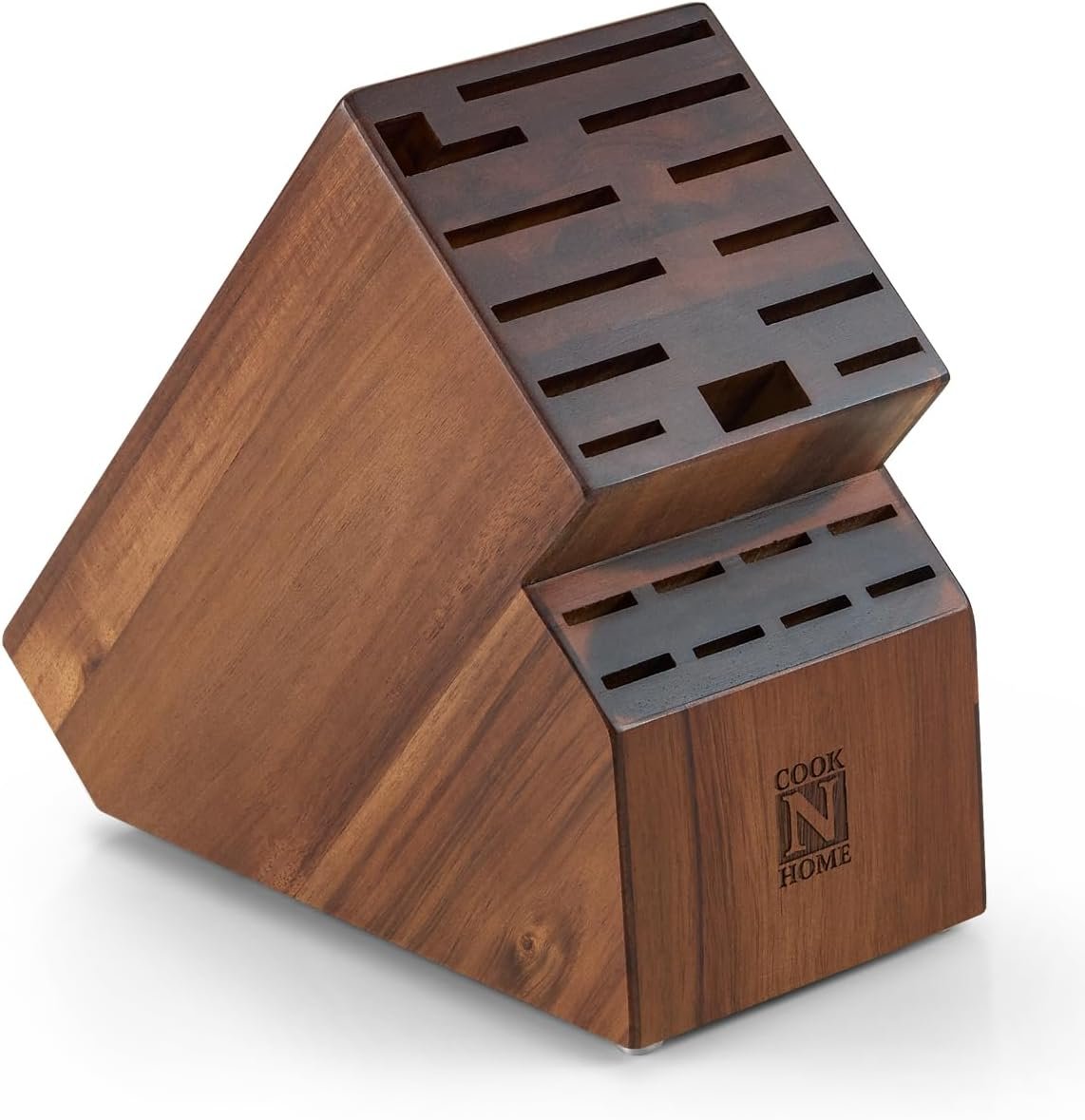 Cook N Home Basics, Acacia Wood Cutlery Storage Block without Knives, Universal Knife Holder Countertop Butcher Block Knife Stand for Easy Kitchen Storage, 20-Slot