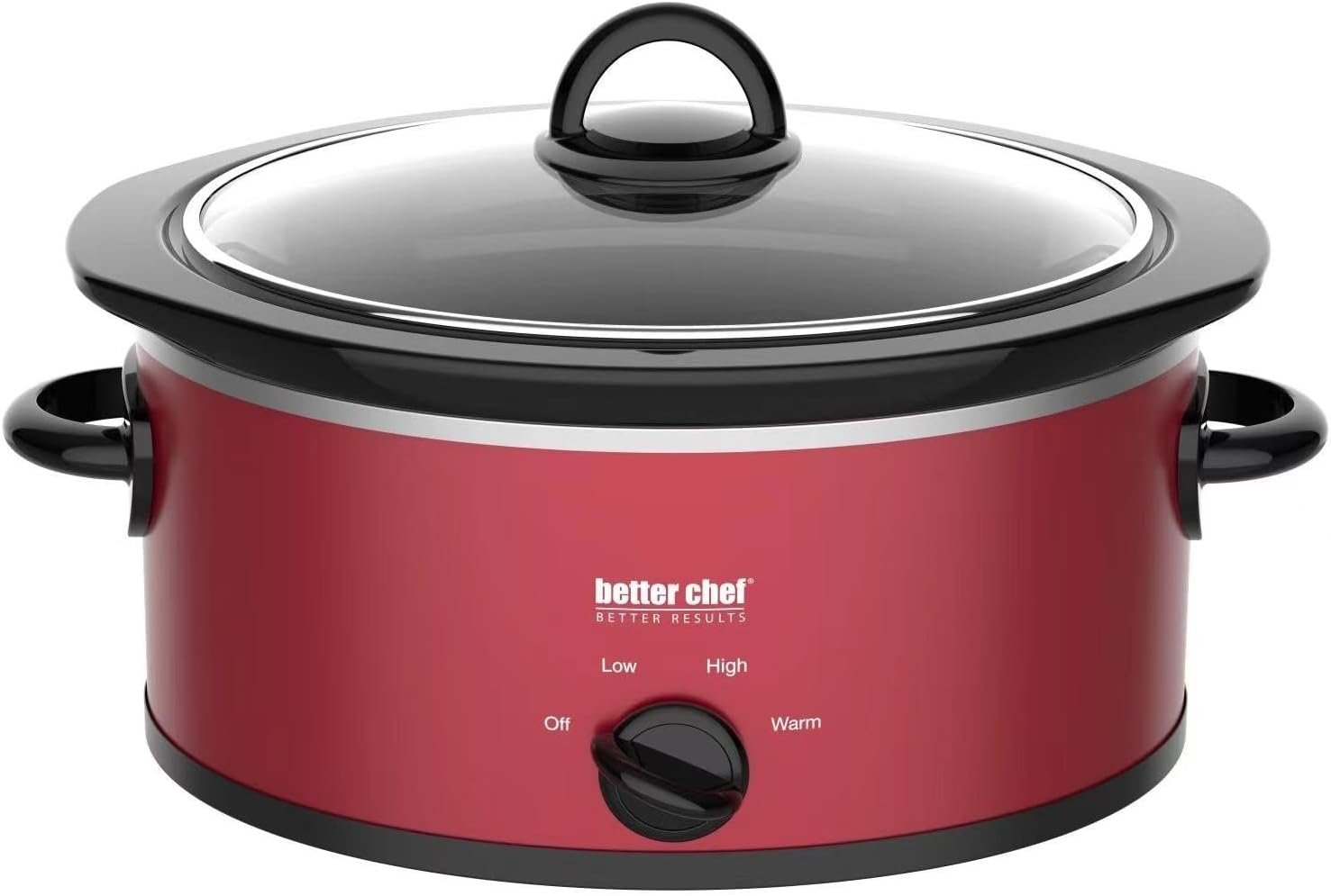 Better Chef Oval Slow Cooker | 3-Quart | 3-Tempature Settings | Side Handles | Glass Lid | Enamel Stoneware Insert (Red)