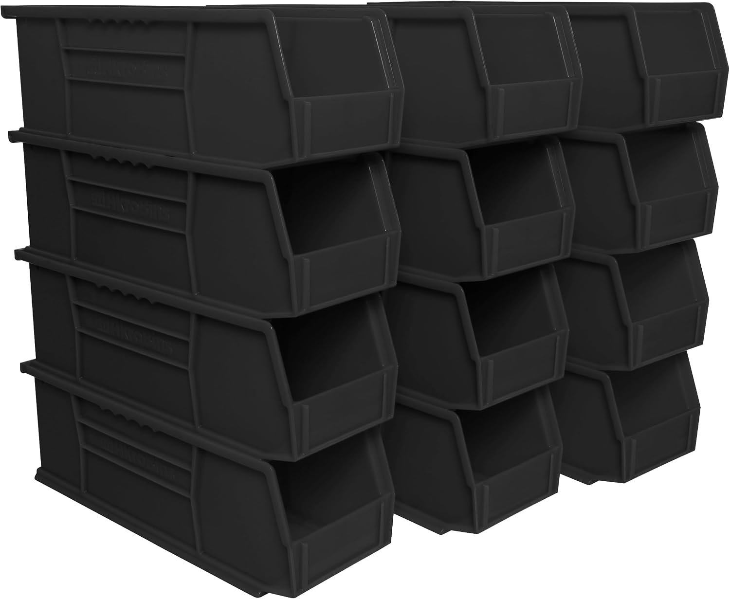 Akro-Mils 30234 AkroBins Plastic Storage Bins, 15″x5″x5″, Black, 12-Pack | Space-Saving Stackable Bins for Garage, Pantry, Craft Organization