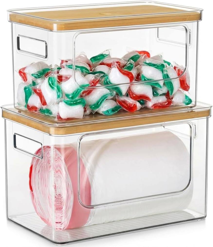 Hudgan Trash Bag Dispenser Under Sink, 2 in 1 Garbage Bag Holder Dishwasher Pods Organizer for Kitchen Pantry Laundry Room