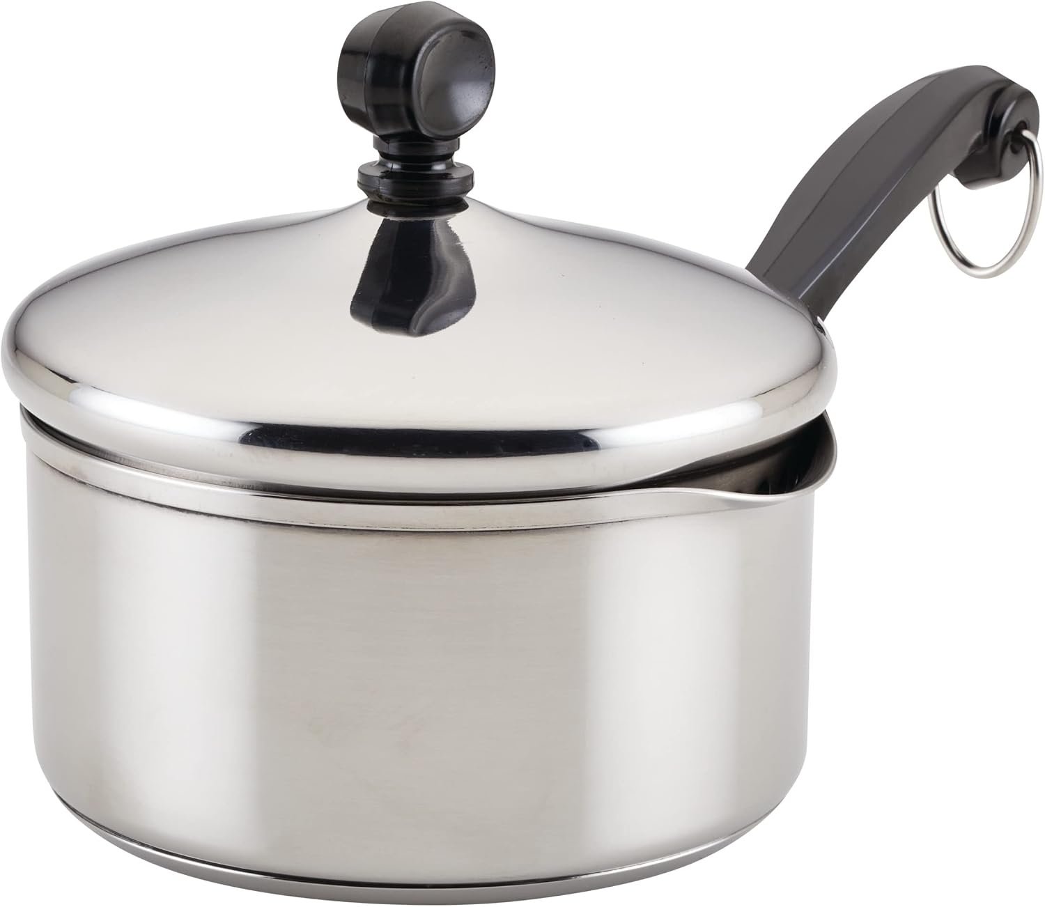 Farberware Classic Series Stainless Steel Straining Sauce Pan with Lid, 1-Quart Small Pot, Silver