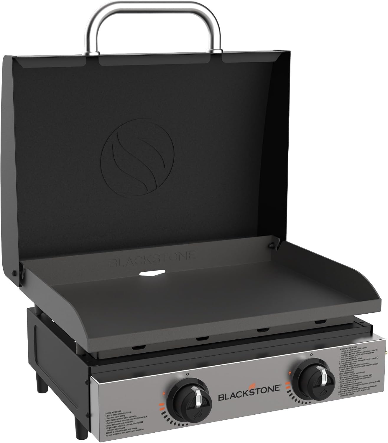 Blackstone 1813 Original 22″ Tabletop Griddle with Hood | Stainless Steel Front Plate, Powder Coated Steel, 2 Burner Propane Griddle