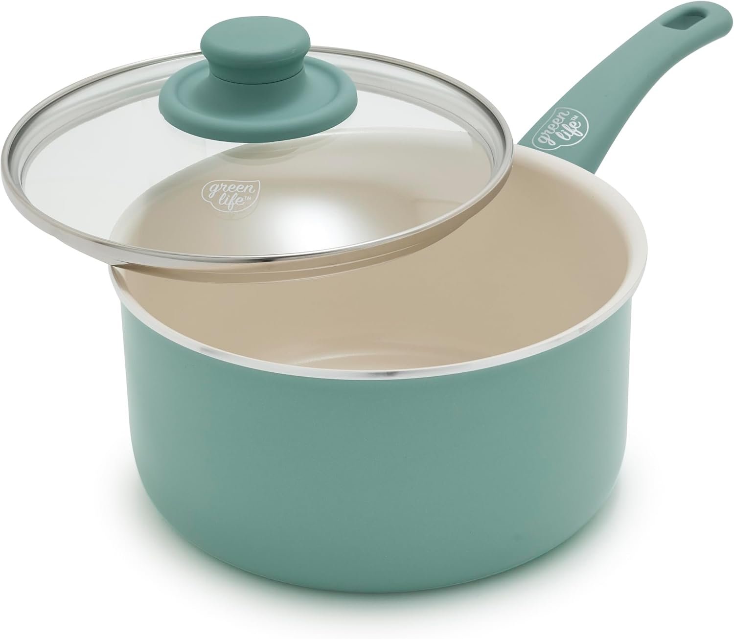 GreenLife 2.5QT Ceramic Nonstick Saucepan with Glass Lid, Turquoise | PFAS-Free Nonstick Coating, Multipurpose Cooking Pot, Milk Pan, Soup Pot, Stay-Cool Handle, Dishwasher & Oven Safe up to 350F