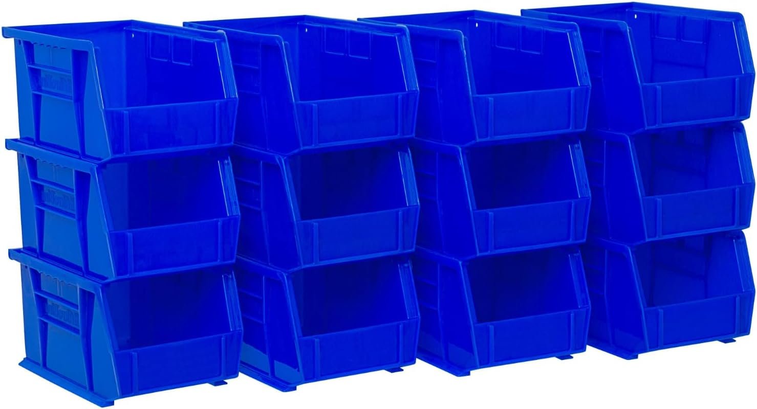 Akro-Mils 30237 AkroBins Plastic Storage Bins, 9″x6″x5″, Blue, 12-Pack | Space-Saving Stackable Bins for Garage, Pantry, Craft Organization