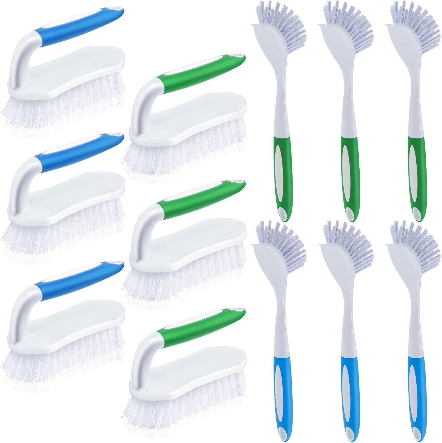 Hsei 12 Pcs Heavy Duty Scrub Brush Set for Cleaning, Shower Scrubber | Handheld Scrub Brush, Ergonomic Handle, Durable Hard Bristles, for Kitchen, Bathroom, Bathtub, Tile Cleaning