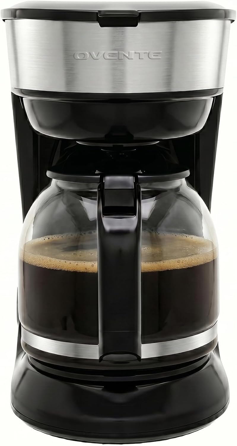 OVENTE 12-Cup Drip Coffee Maker with Easy On/Off Switch, Black CM412B | Anti-Drip System, Heat-Resistant Borosilicate Glass Carafe, Reusable Filter, Water Level Indicator, Ideal for Home or Office