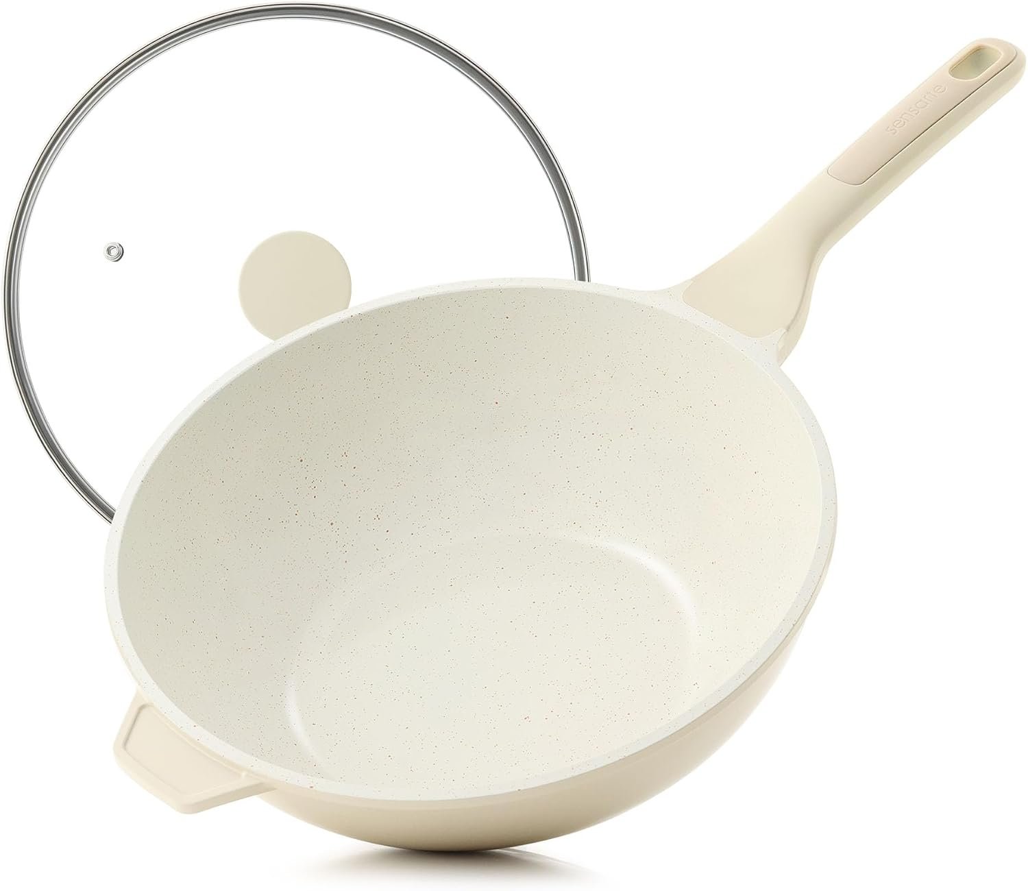 SENSARTE Nonstick Ceramic Wok Pan with Lid, 11Inch Non Toxic Stir-fry Pan | PFAS Free, Induction Cookware, Even & Fast Heating, Easy to Clean, Durable, Non stick Frying Pans Skillet, Stay-cool Handle