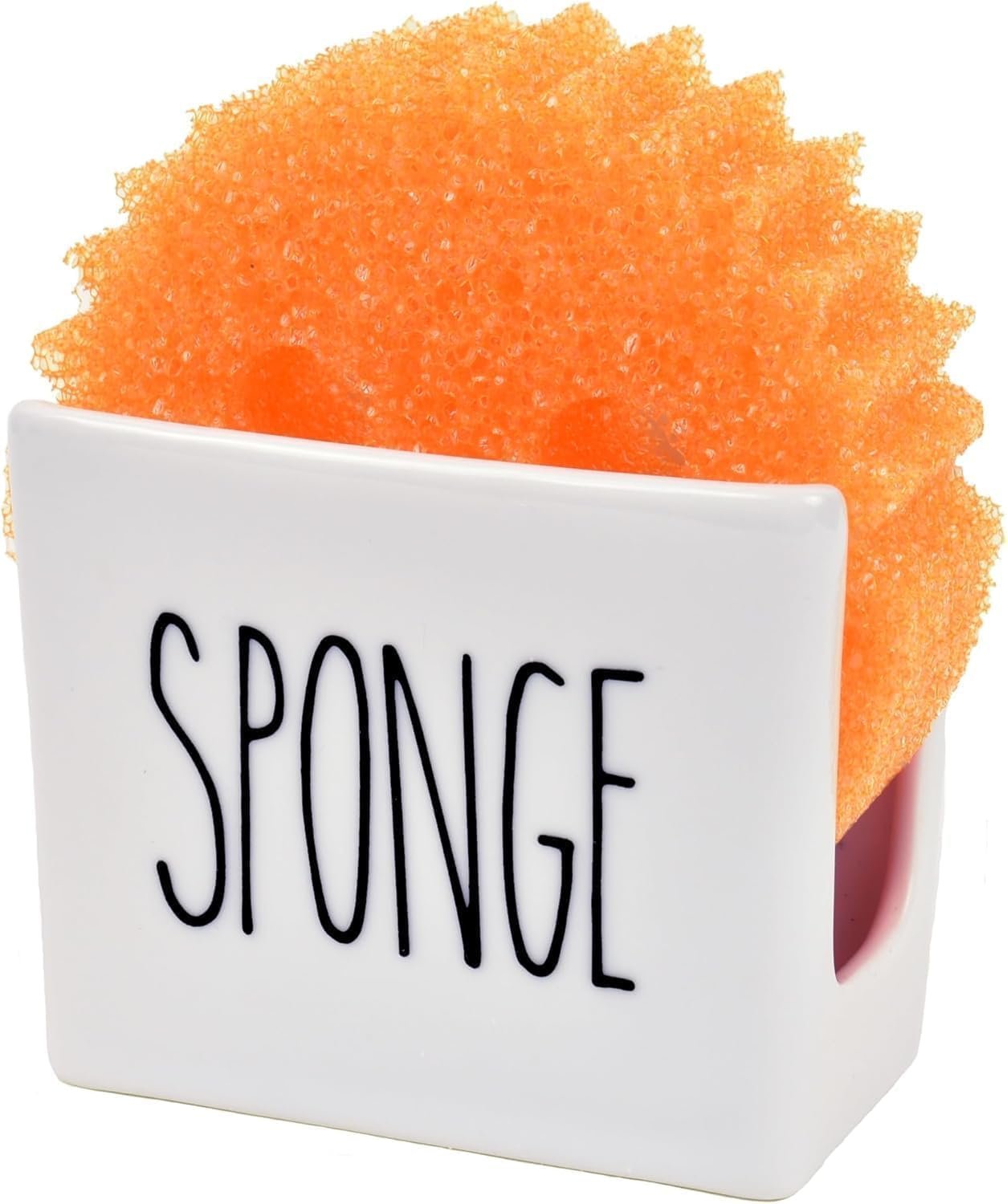 Heartland Home Porcelain Sponge Holder for Kitchen Sink. Compact Sink Caddy Organizer – Scrub Daddy Compatible Dish Sponge Holder. Ceramic Black and White Kitchen Decor and Cute Kitchen Accessories