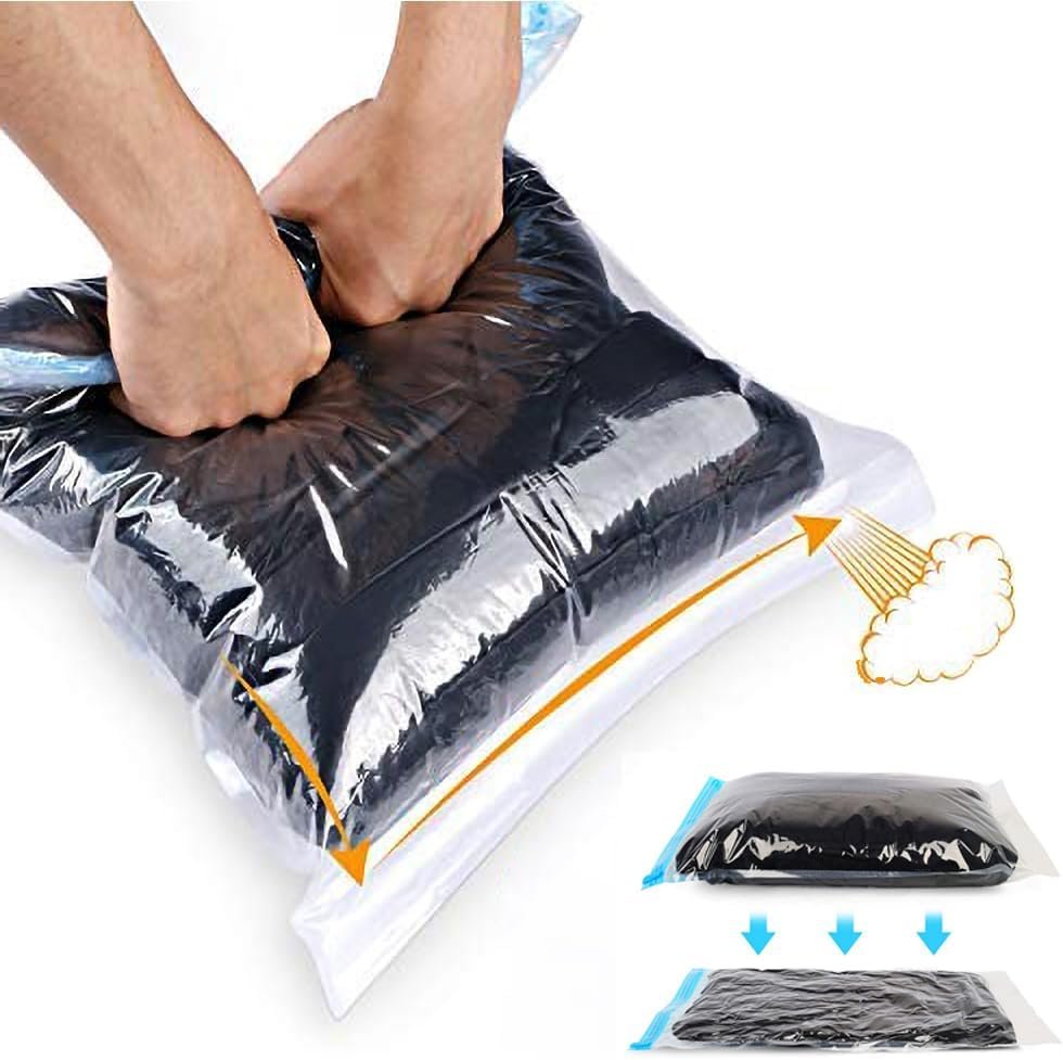 Compression Bags – Travel Essentials – 12 Pack Space Saver Bags – No Vacuum Pump Or Air Extractor is Needed – Storage Accessorie and Home Packing Organizers (transparent)