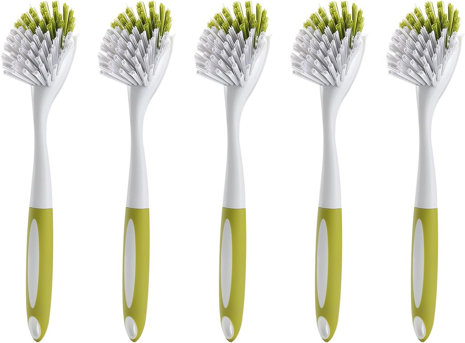 Dish Brush with Handle, Stiff Bristles Dish Scrubber for Pots, Pans & Sink Cleaning, 5 Pack