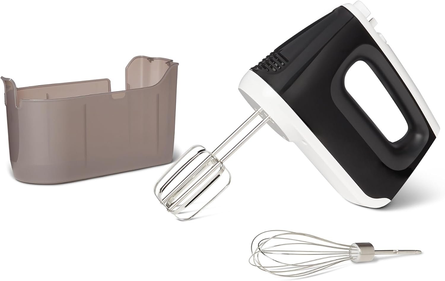 Amazon Basics 6-Speed Electric Hand Mixer with Turbo and Stainless Steel Whisk, Snap-On Storage Case, 250 Watts, Black