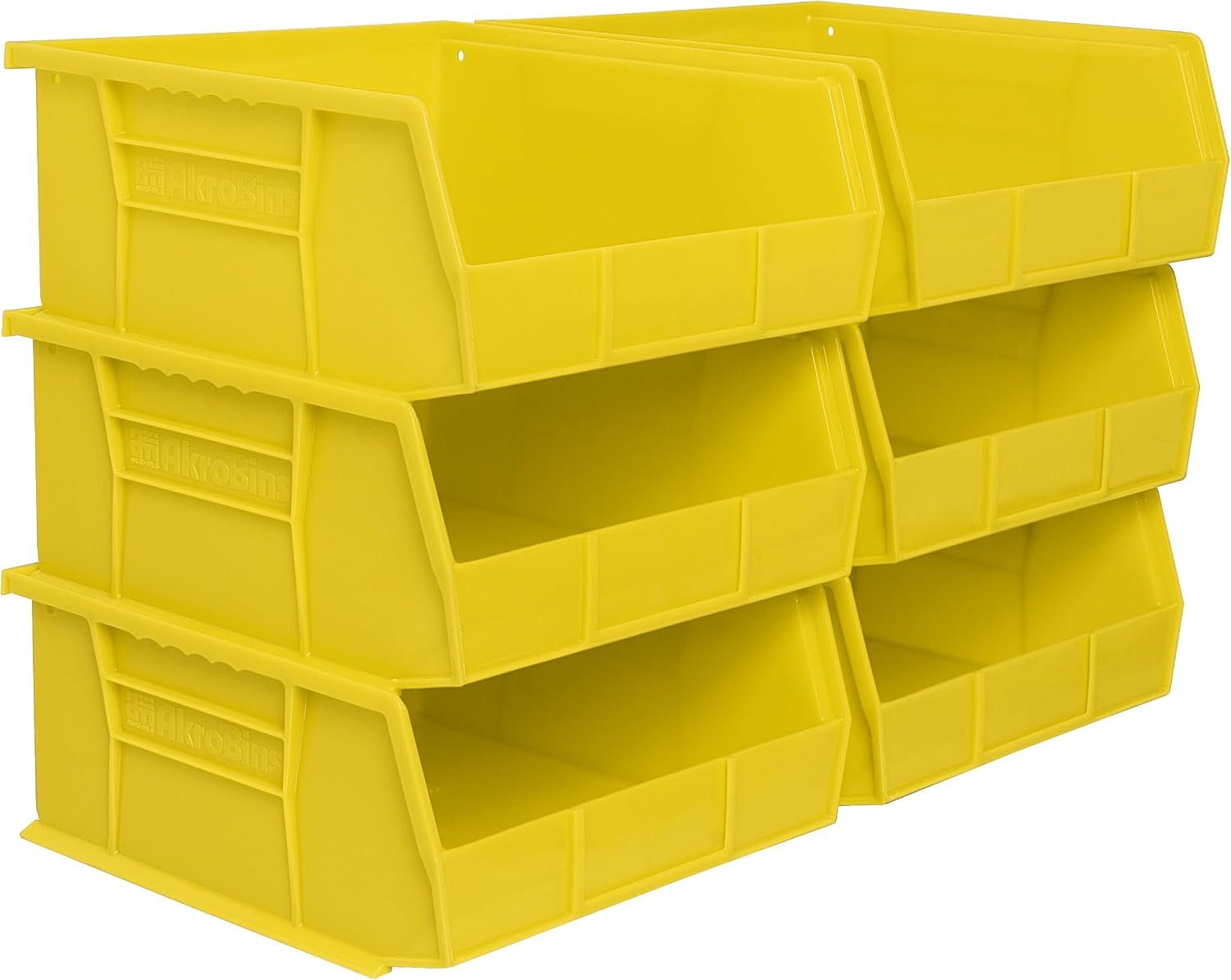 Akro-Mils 30235 AkroBins Plastic Storage Bins, 11″x11″x5″, Yellow, 6-Pack | Space-Saving Stackable Bins for Garage, Pantry, Craft Organization