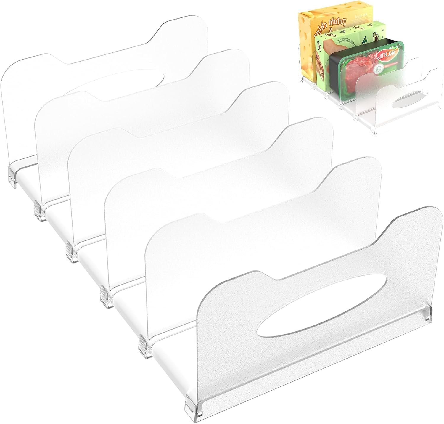 Freezer Organizer,12″ Visible Fridge Organizer Rack with Removable Dividers | Freely Adjustable,Easy to Pull Out and Carry Handle, Fits Refrigerator Frozen Meals, Lunch Meat Box, Cheeses, White