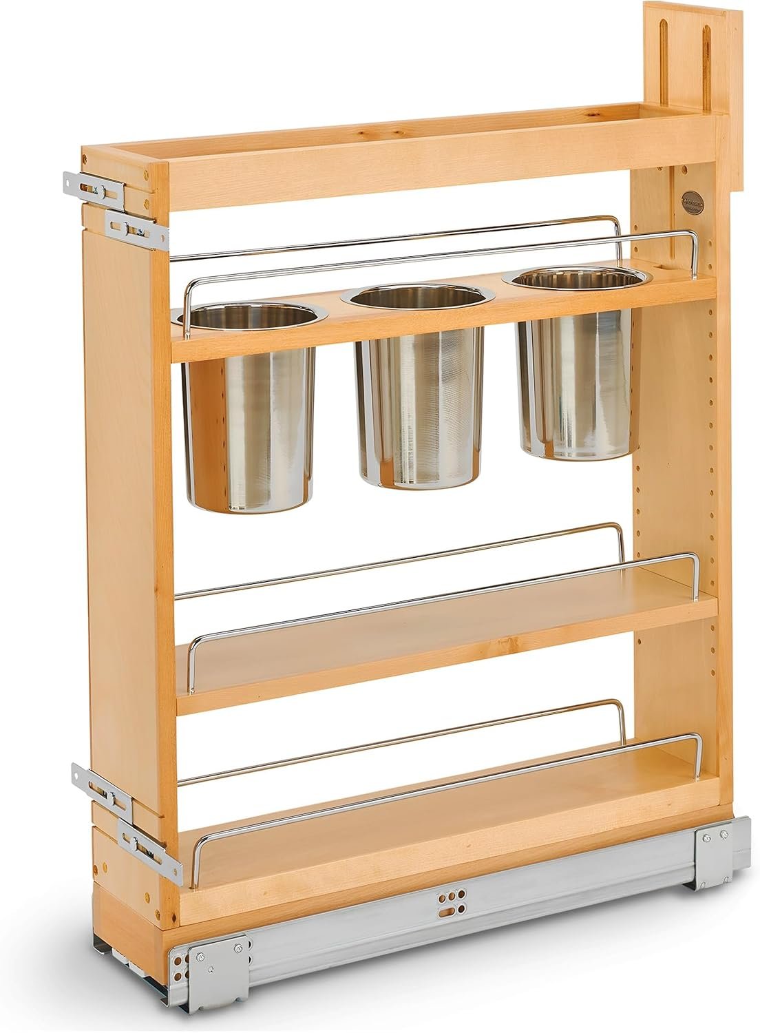 Rev-A-Shelf Pullout Organizer w/Soft-Close, Min Cabinet Opening 5.5″ W | 5″ W Slide Out Pantry Spice or Utensil Storage Rack w/BLUM Soft-Close & Adjustable Shelves for Base Cabinet, 448UT-BCSC-5C