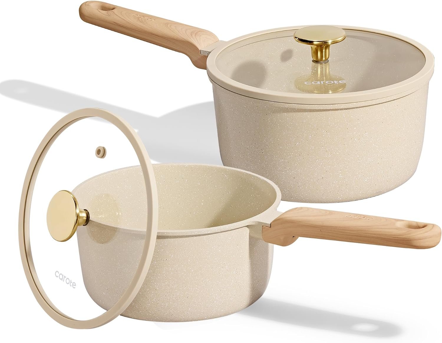 CAROTE Ceramic Nonstick 1.5Qt & 2.5Qt Sauce Pan Sets with Lid | Kitchen Non Toxic Cookware Set with Stay-cool Handle, All Stovetops Compatible, PFOA Free, Easy to Clean