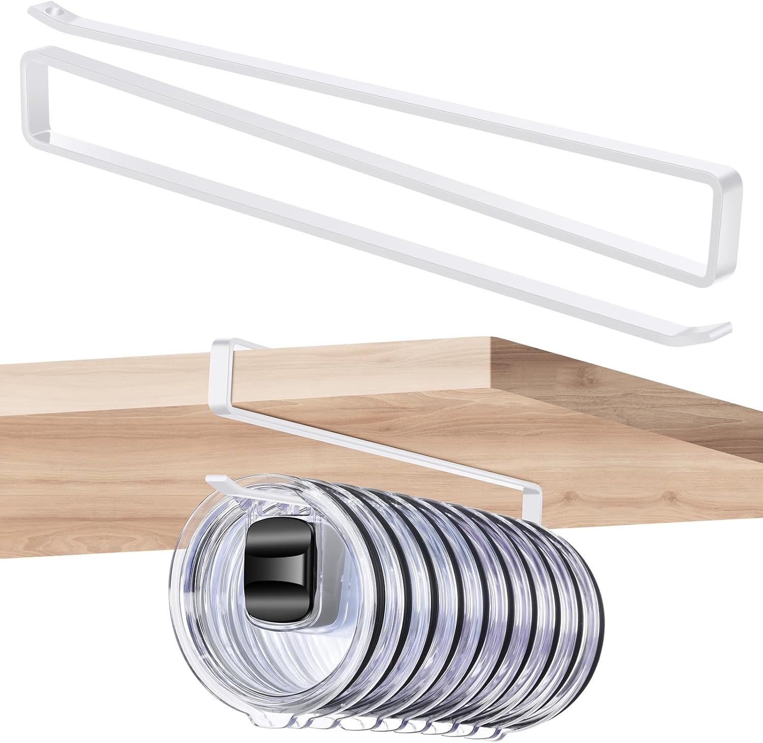 Tumbler Lid Organizer,Flat Wire Cup Lid Storage Rack,White | Carbon steel, slide-on design, fits 0.39 in or wider drink openings and shelves up to 0.90 in, no drilling or adhesive