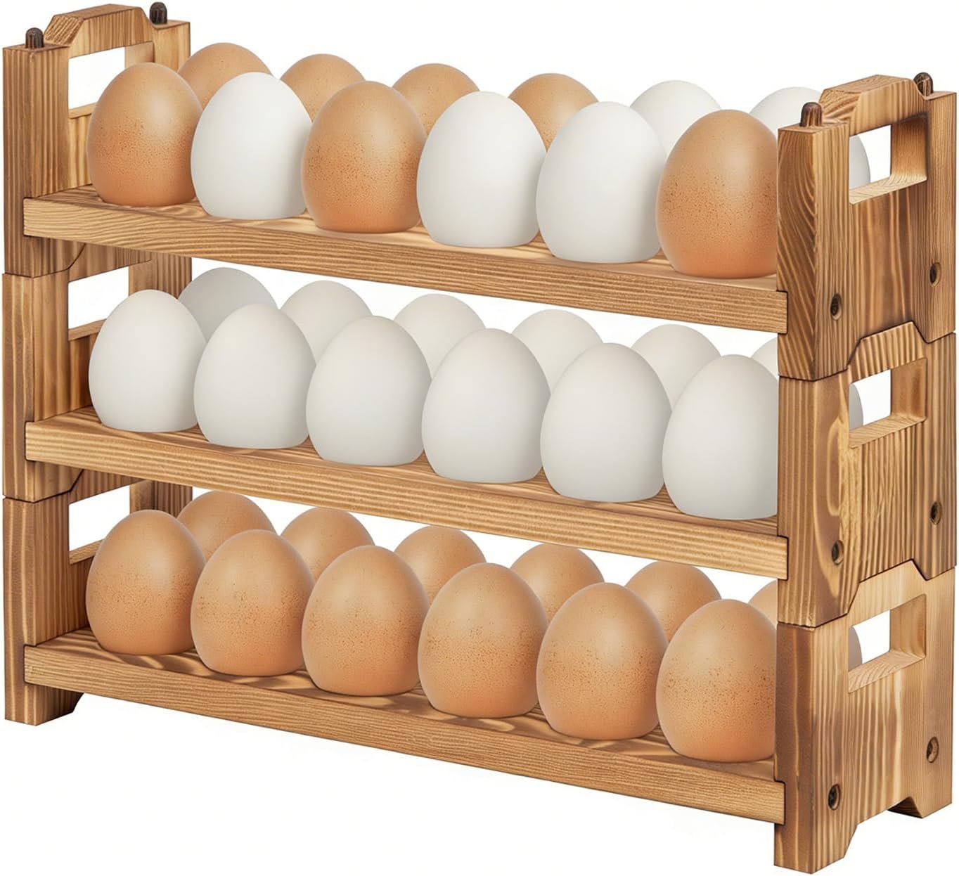 Egg Holder Countertop, 3-tire Solid Wooden Egg Holder, Stackable Egg Storage Easter Basket Holding Up to 36 Fresh Eggs, Chicken, Duck Eggs – Unfinished
