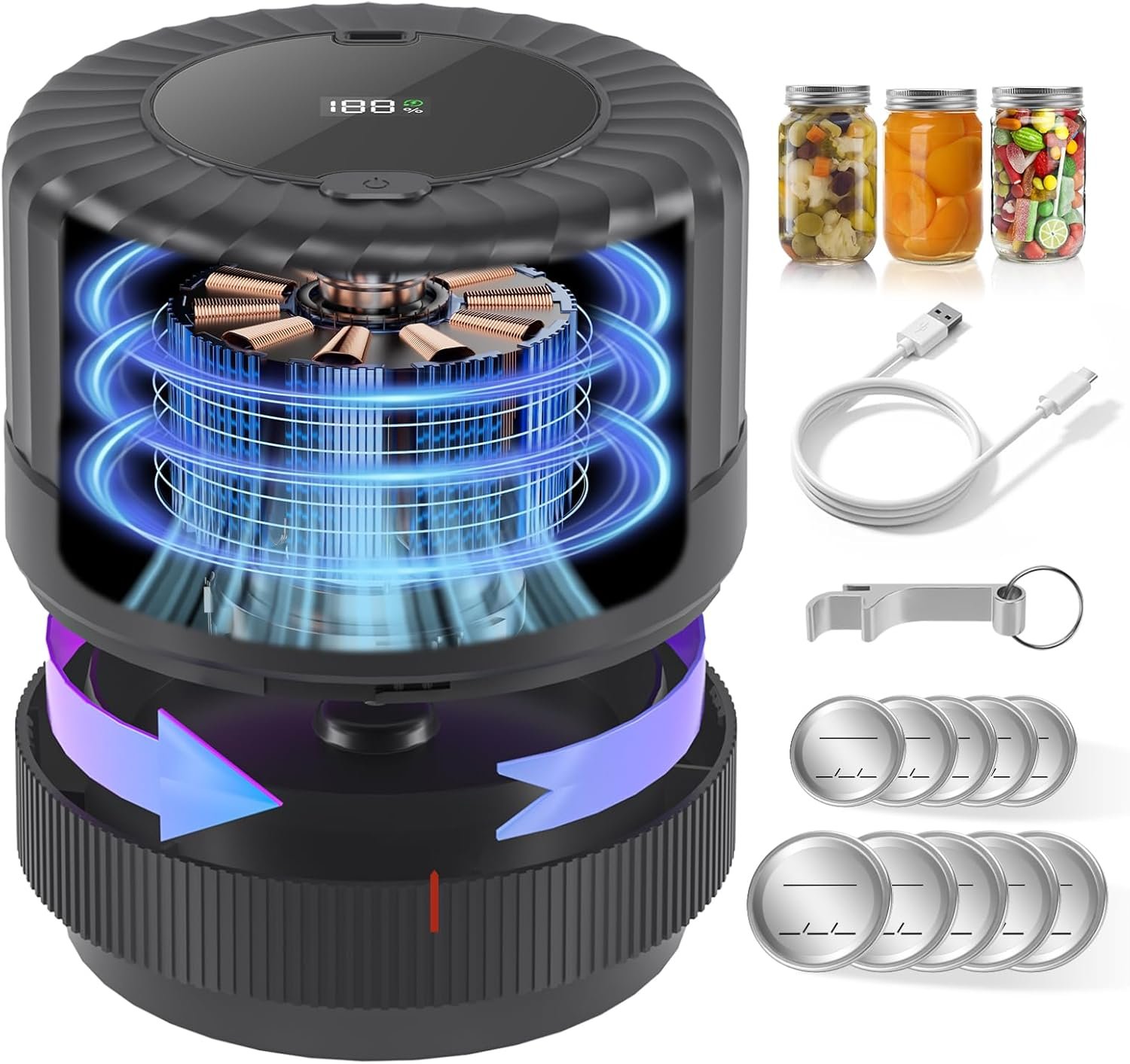 Mason Jar Vacuum Sealer, VP06+ Electric Vacuum Sealer for Jars | Cordless Handheld Jar Vaccum Sealer with Wide and Regular Mouth Mason Lids,Ideal Present for Mom,Wife Black
