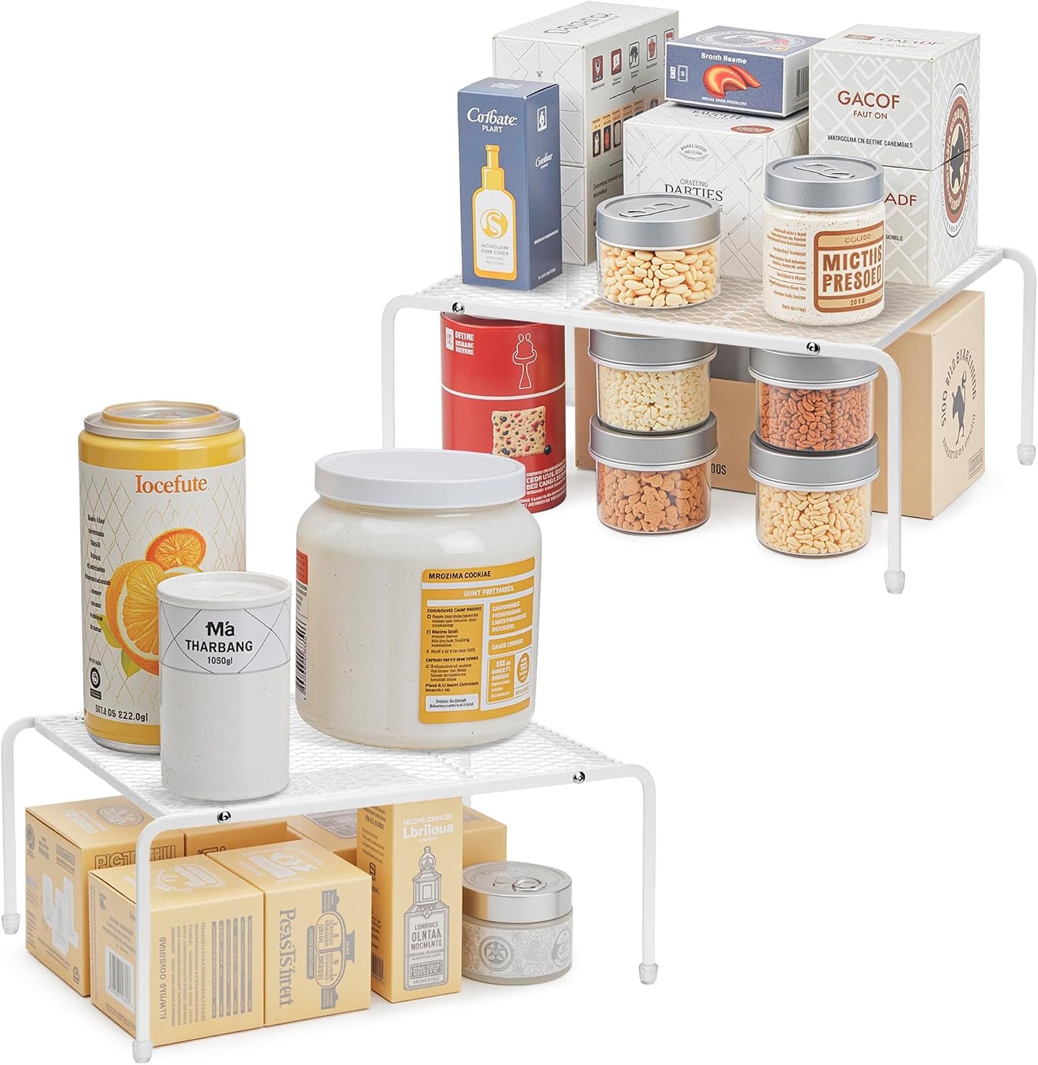 Kitchen Cupboard Organiser-2 Pack Metal Wire Storage Shelf Insert Rack for Kitchen Countertop, Pantry, Cabinet, Fridge
