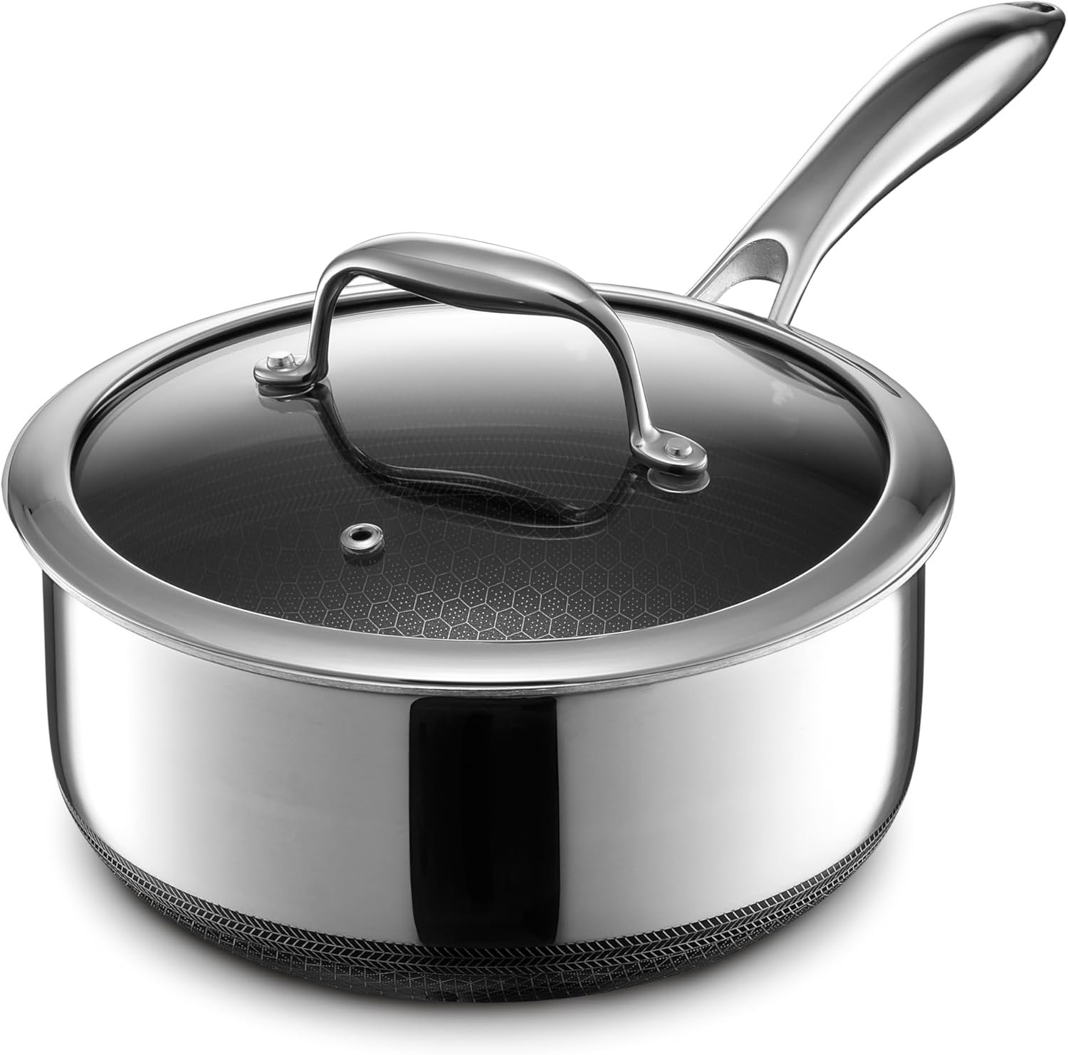 HexClad 3QT Hybrid Nonstick Saucepan with Lid, Dishwasher & Oven Safe | Stay-Cool Handles, Dishwasher and Oven Safe up to 900°F, Compatible with All Cooktops