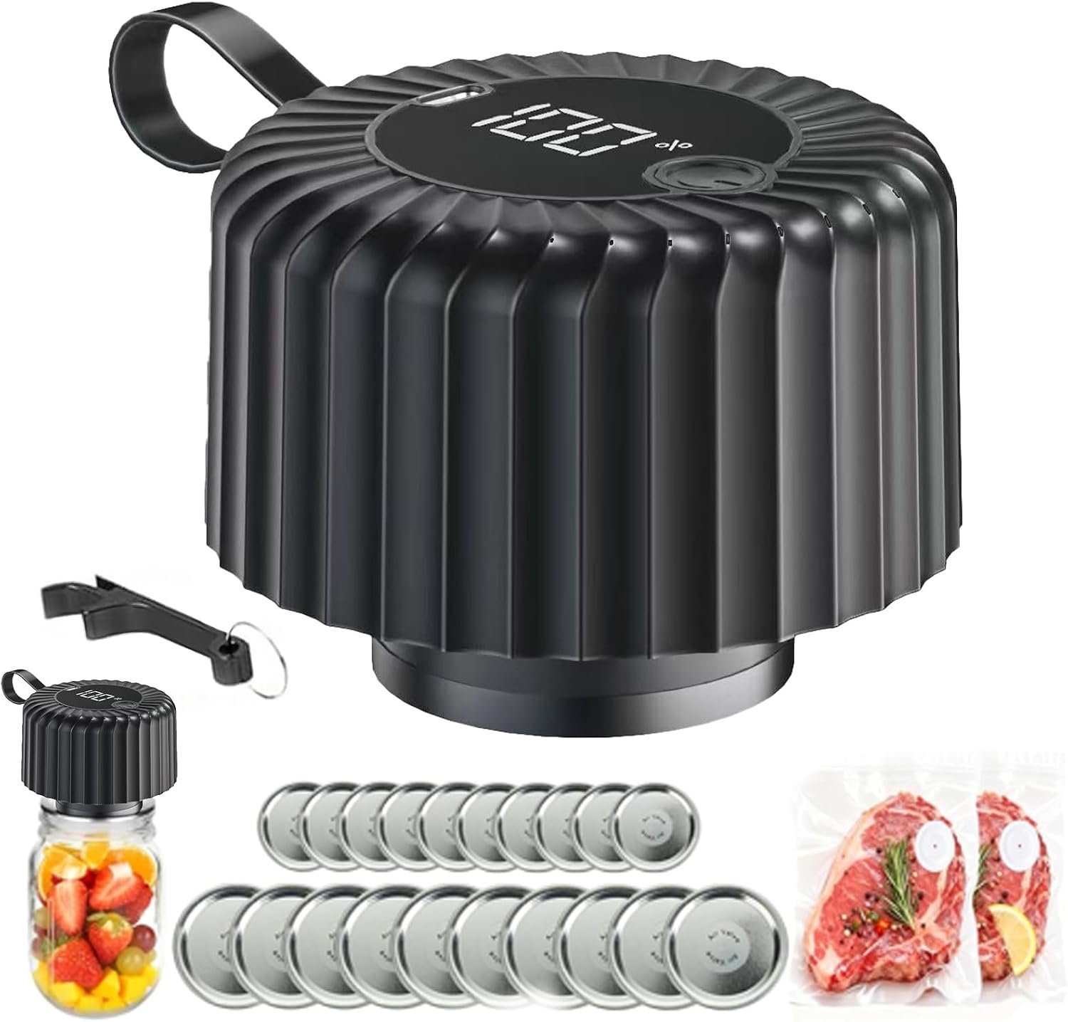 Electric Mason Jar Vacuum Sealer, Upgraded 3-in-1 Mason Vacuum Sealer Kit, Canning Supplies for Wide & Regular Mouth, Fully Automated and Portable for Food Storage (Black)