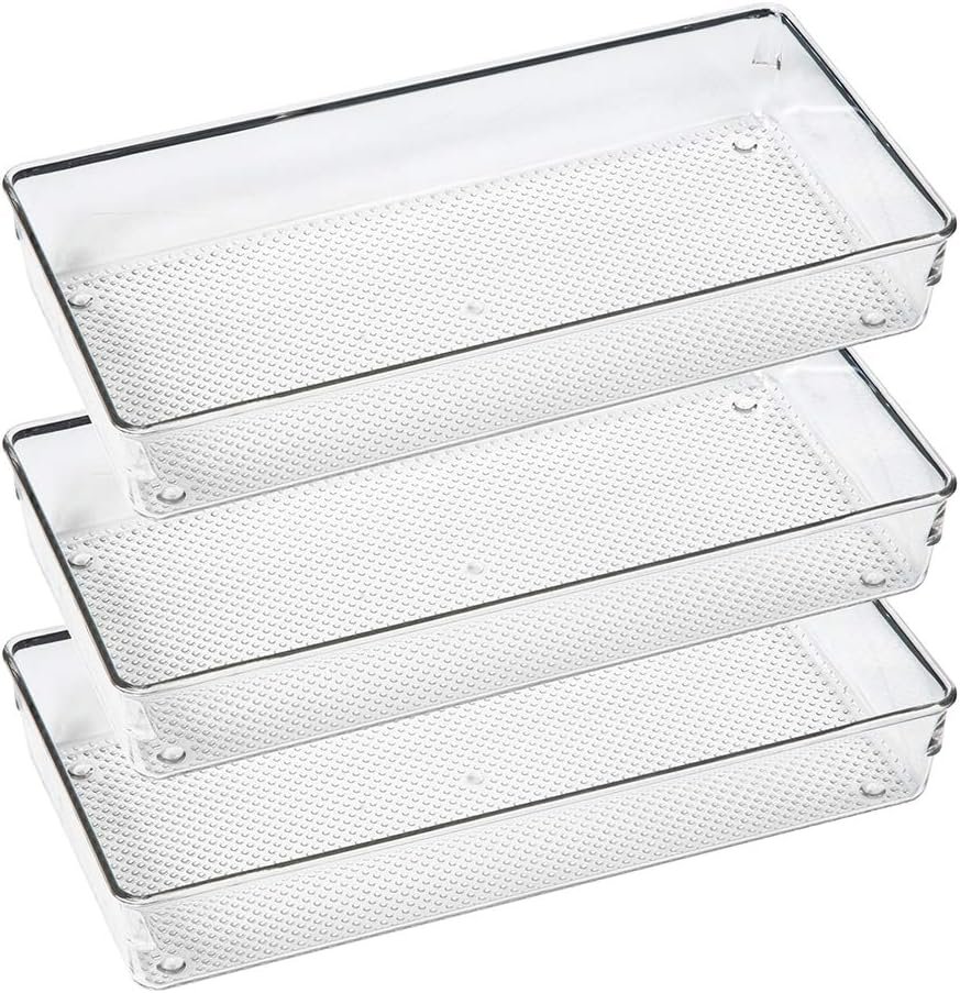 3 Pack Large Clear Plastic Drawer Organizer Tray Cutlery Utensil Makeups Drawer Organizers 12″ X 6″
