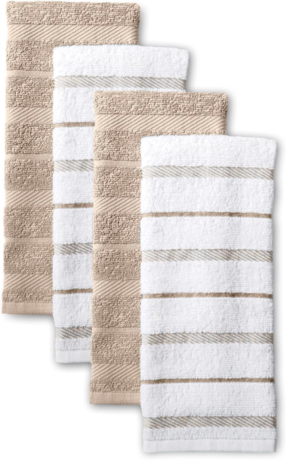 KitchenAid Albany Kitchen Towel 4-Pack Set, Milkshake Tan/White, 16″x26″