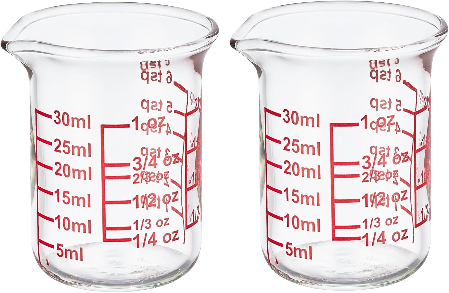 High Borosilicate Glass Measuring Cup with V-Shaped Spout, 30ml (1oz) | Pack of 2 – Precision Glass Measuring Cup for Kitchen & Bar