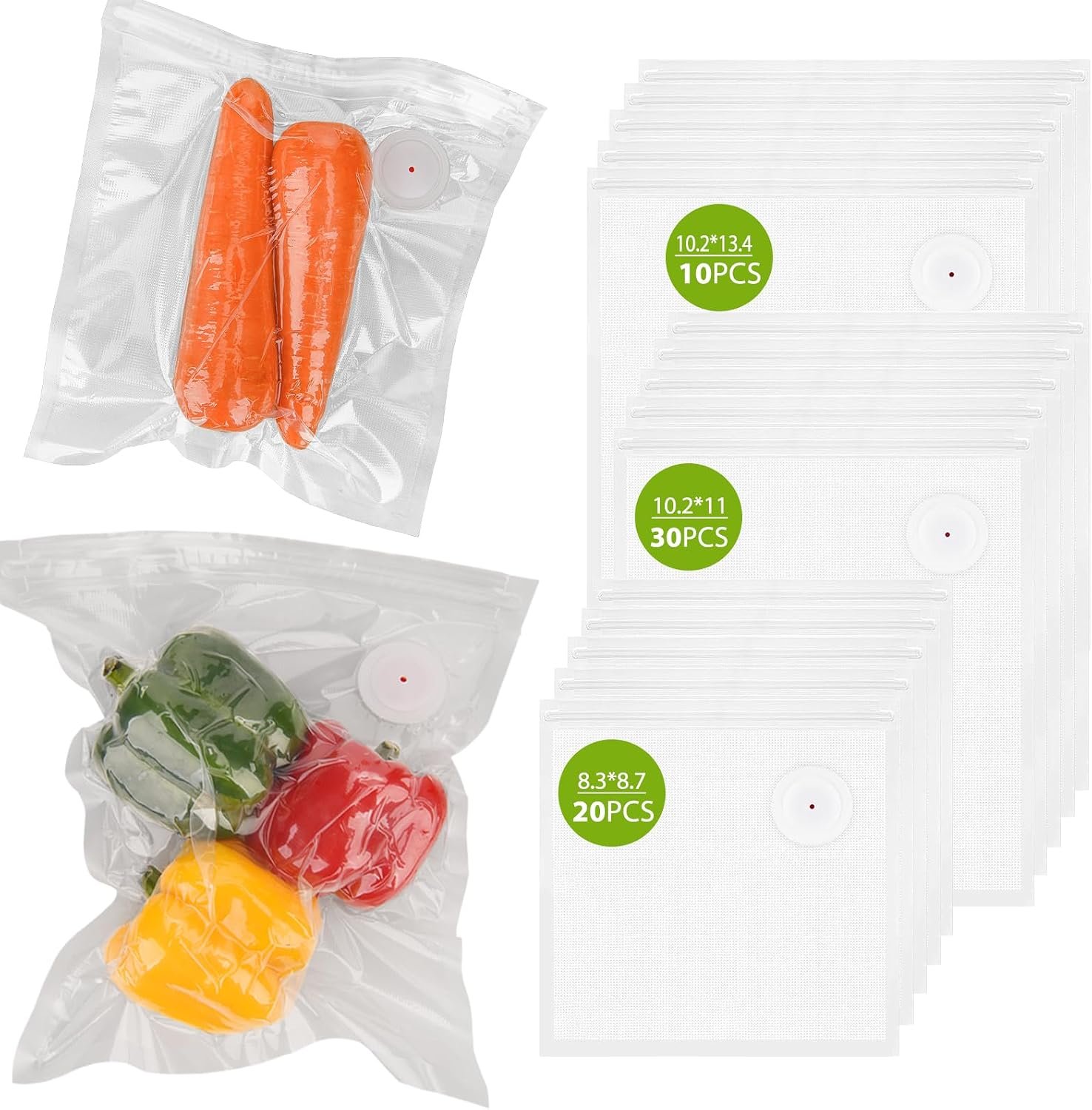 60 PCS Vacuum Sealer Bags for Food, BPA-Free Reusable Vacuum Zipper Bags with Upgraded Air Valve, Sous Vide & Meal Prep Vacuum Storage Bags, Compatible with Handheld & External Vacuum Sealer Machines