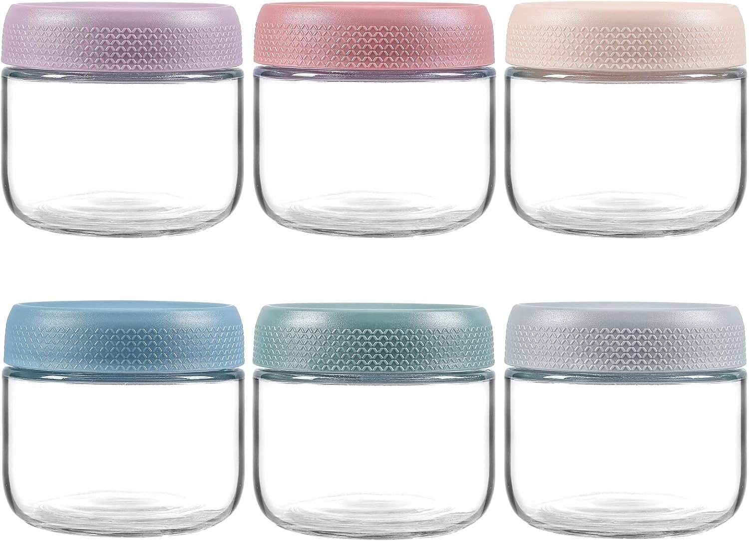 NETANY 6-pack 8oz Glass jars with Airtight Lids, Overnight Oats Containers with Lids, Wide mouth Mason Salad jars, Glass Food Storage Containers for Snacks Yogurt Spice Sugar