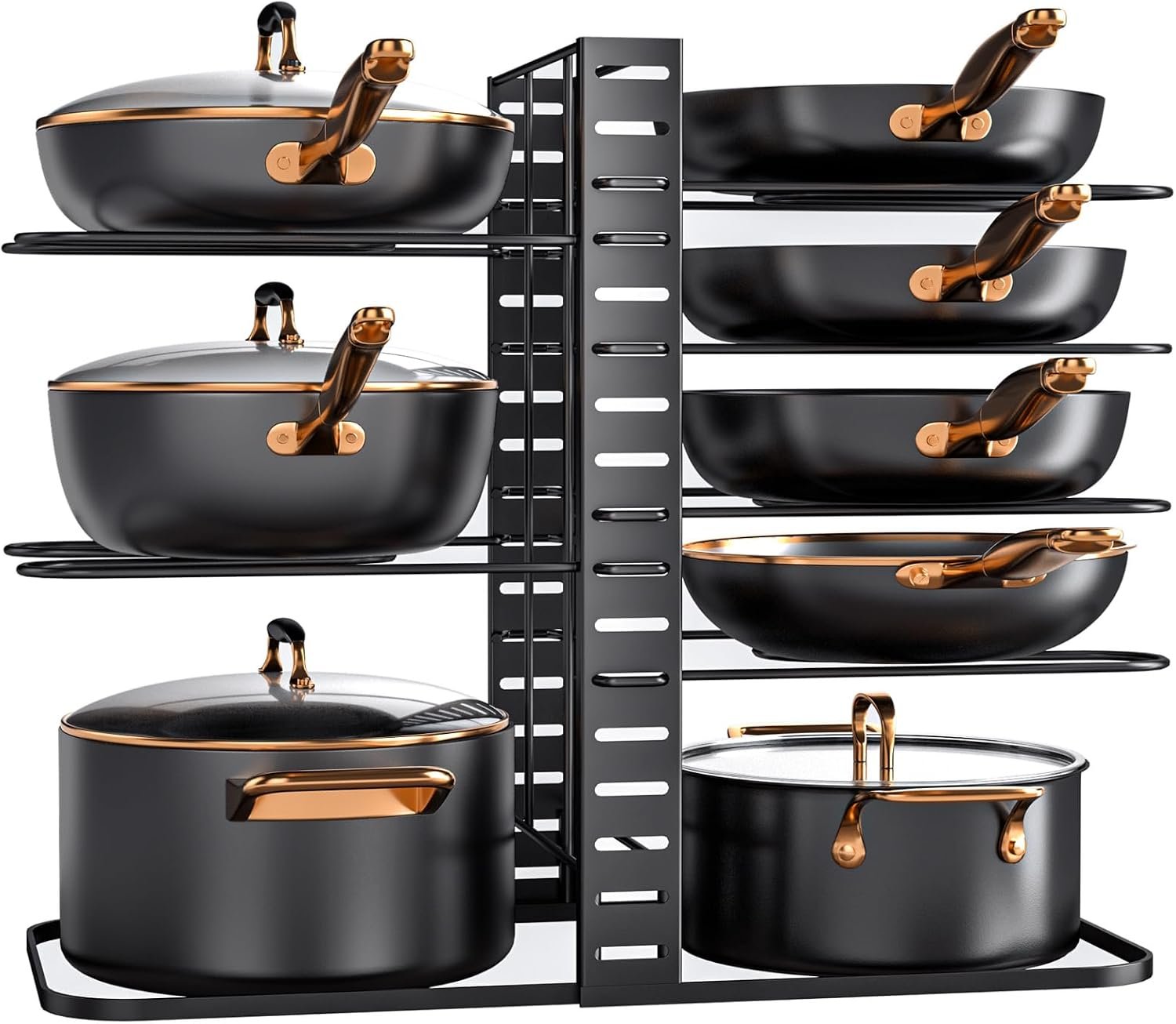 MUDEELA 8-Tier Lightweight Pots and Pans Organizer under Cabinet, 14.55″ H | 3 DIY Methods, Adjustable pot rack, Fits 6″-11″ pots and pans, Pot lid organizer inside cabinet, Kitchen storage
