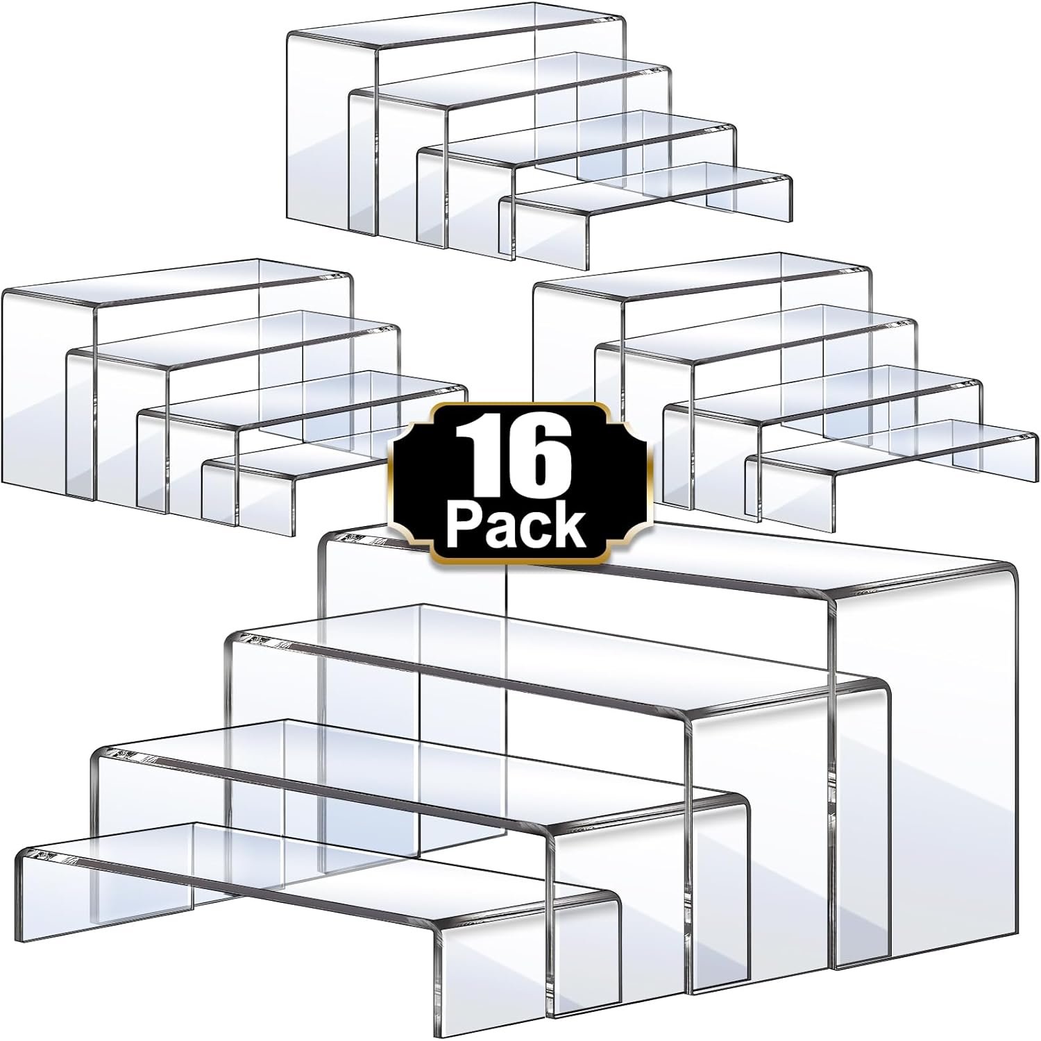 Aheroi Acrylic Risers Display Stands, Acrylic Stands for Display 16Pcs 4Set | Clear Risers Display Stands, Acrylic Display Shelf,Dessert Table Display Set Cupcake Candy Shoe Showcase Stands (7”L~8”L~9”L)