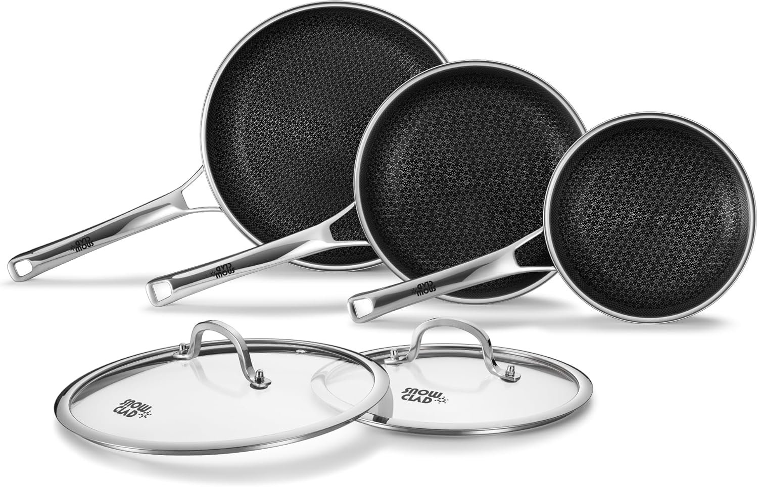 OATOFP Non Stick Frying Pans Set with Lids, Hybrid Skillet Set Nonstick (8+10+12inch), Pans for cooking, PFOA Free Stainless Steel Kitchen set, Dishwasher and Oven-Safe Cookware Sets, Quiche Pans