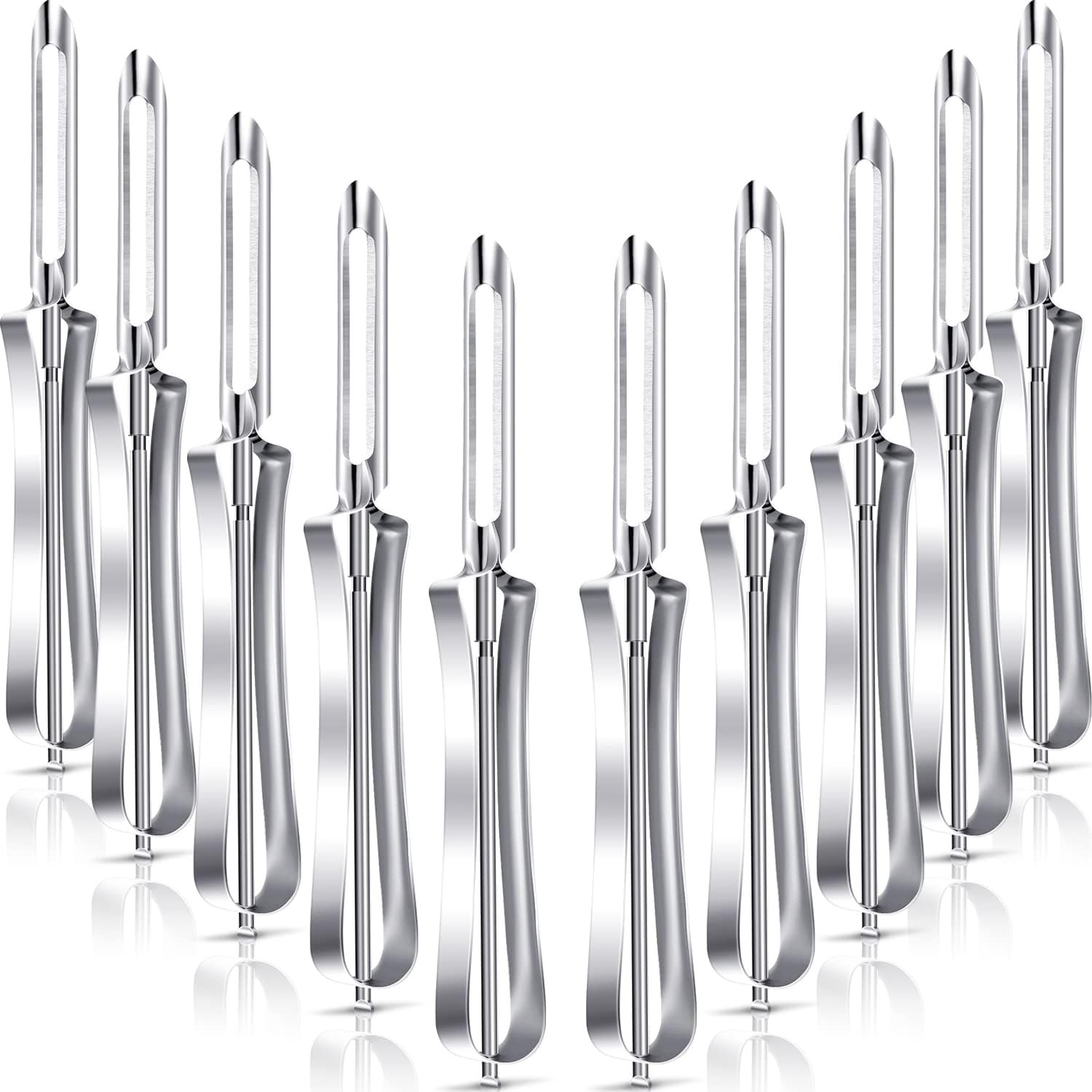 Mudder 10 Pieces Vegetable Fruit Peelers Stainless Steel Rotary Peelers Carrots Potatoes Peeling Tools for Home and Kitchen, with Ergonomic Safety and Control Handle