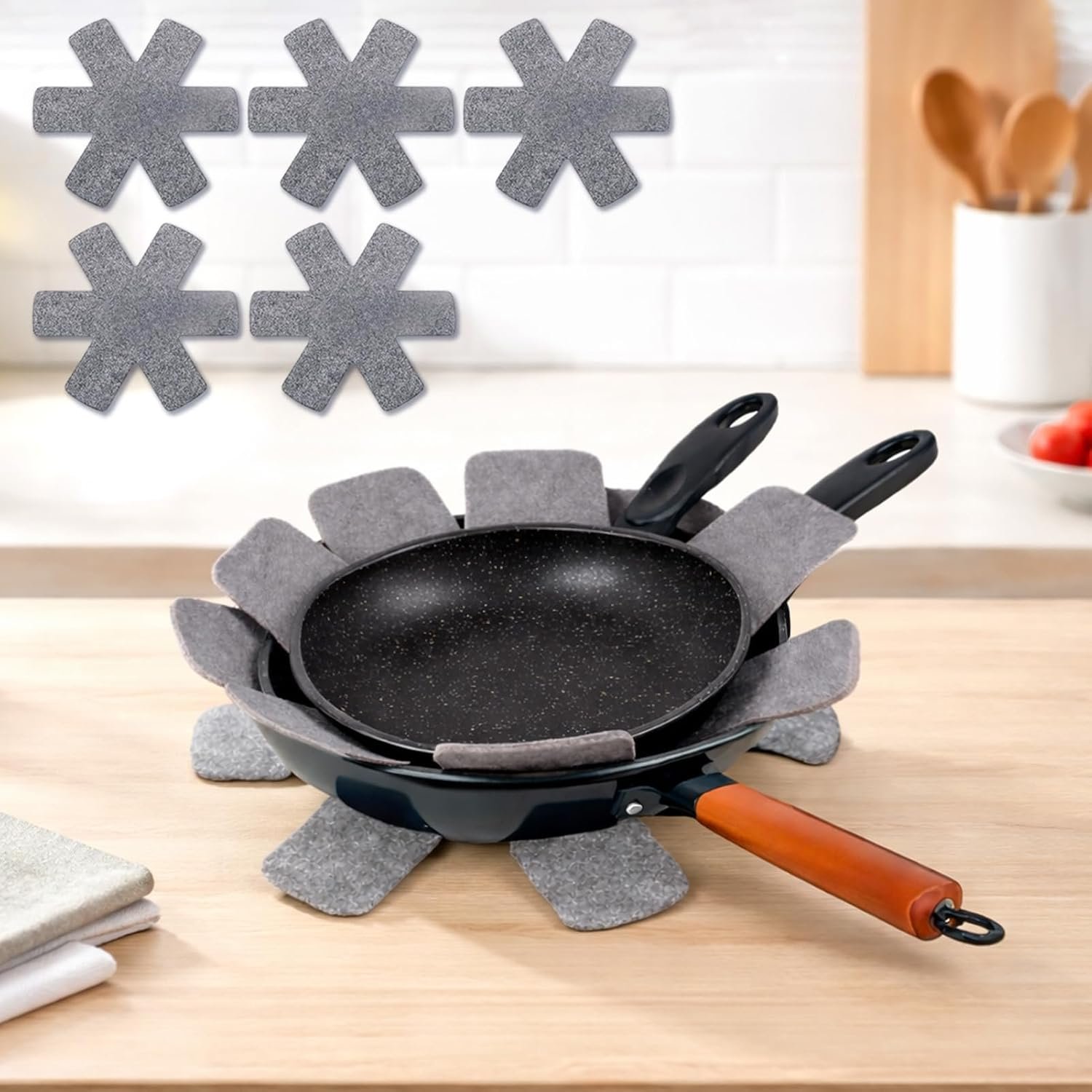 5PCS Felt Pot Trivets, Non-Woven Heat-Resistant Pot and Pan Protector Pads, 10.2″×1.6″ Non-Slip Felt Cookware Dividers for Stacking Kitchen Home Daily Use (1mm Thick)