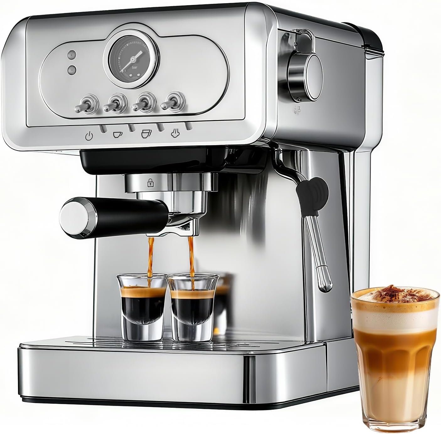 Espresso machine 20 Bar, Espresso Maker with Powerful Steam Milk Frother, Stainless Steel Coffee Machine with Fast Heating System for Latte, Cappuccino