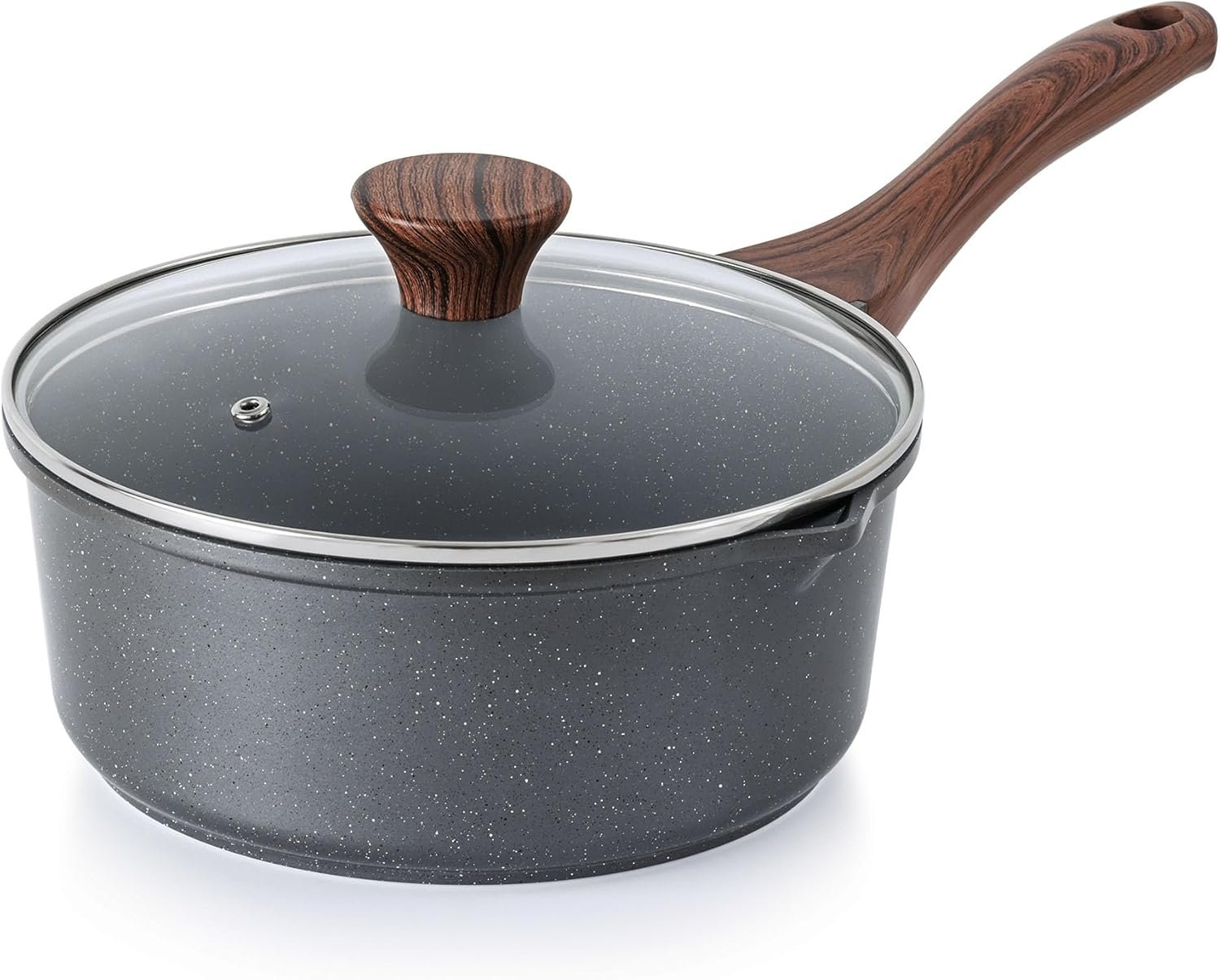 SENSARTE 3 Quarts Nonstick Saucepan with Double Pouring Spout | Swiss Granite Coating, Induction Compatible, Stay-cool Handle, PFOA/PFOS Free