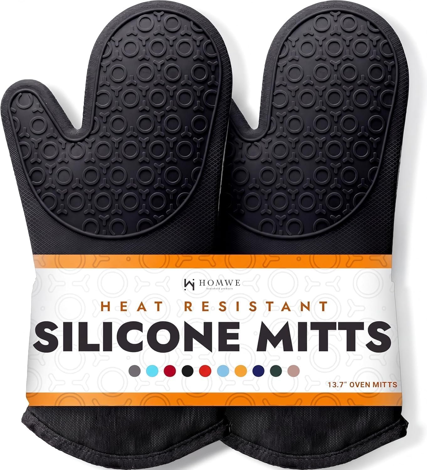 BPA-Free Silicone Oven Mitts Ultra Heat Resistant up to 500°F – Oven Mitts with Thick Cotton Liner – Long Slip Resistant Pot Holders, Flexible Oven Gloves – Black 13.7″