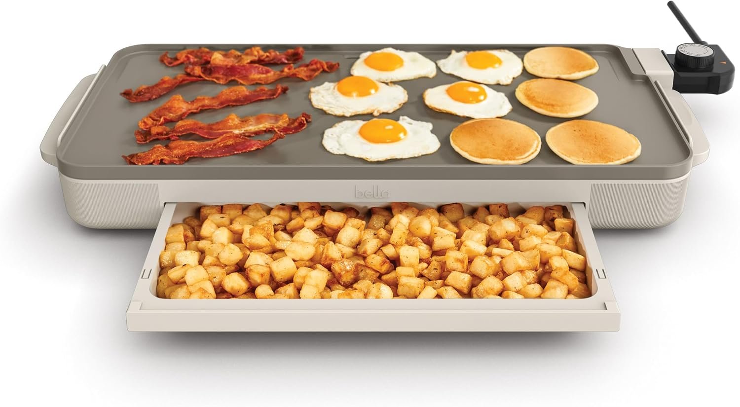 bella 10″x20″ Ceramic Griddle with Warming Tray, 1500W Non-Toxic, Oatmilk