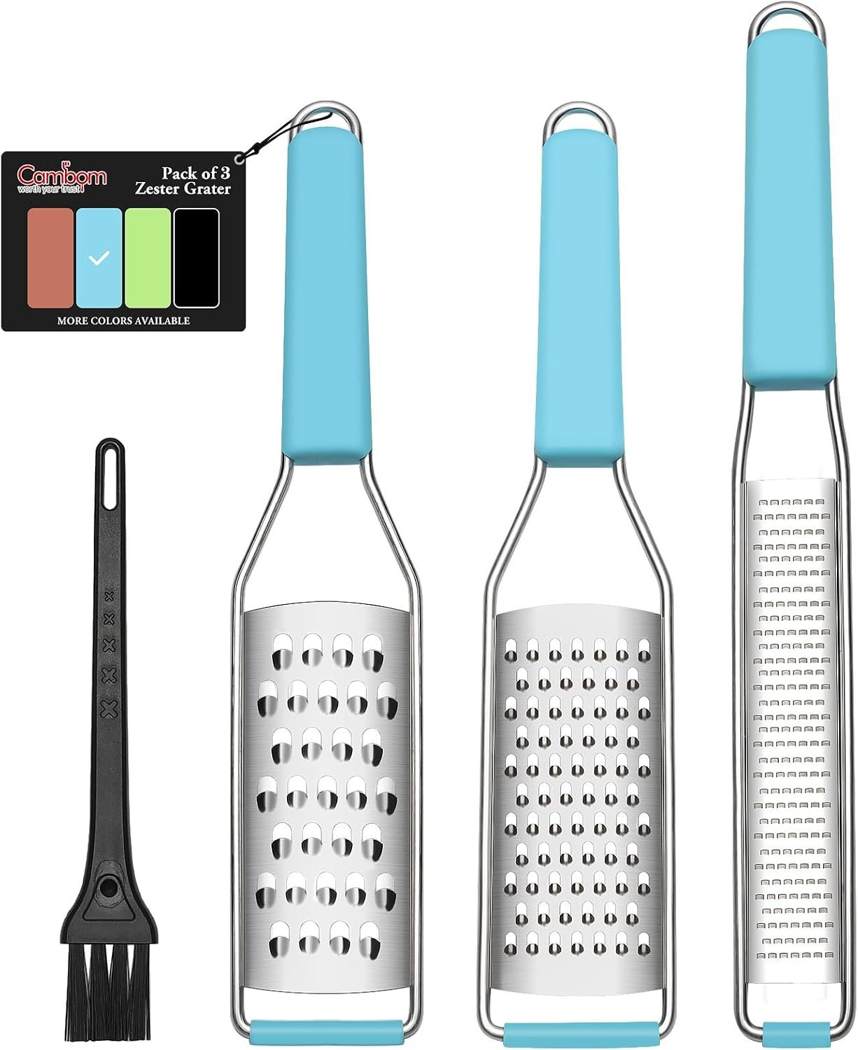 Cambom Cheese Grater Citrus Zester Lemon Zester Pack of 3-304 Stainless Steel – A Sharp Tool for Parmesan Cheese, Ginger, Garlic, Nutmeg, Chocolate, Vegetables，Fruits，Dishwasher Safe Blue