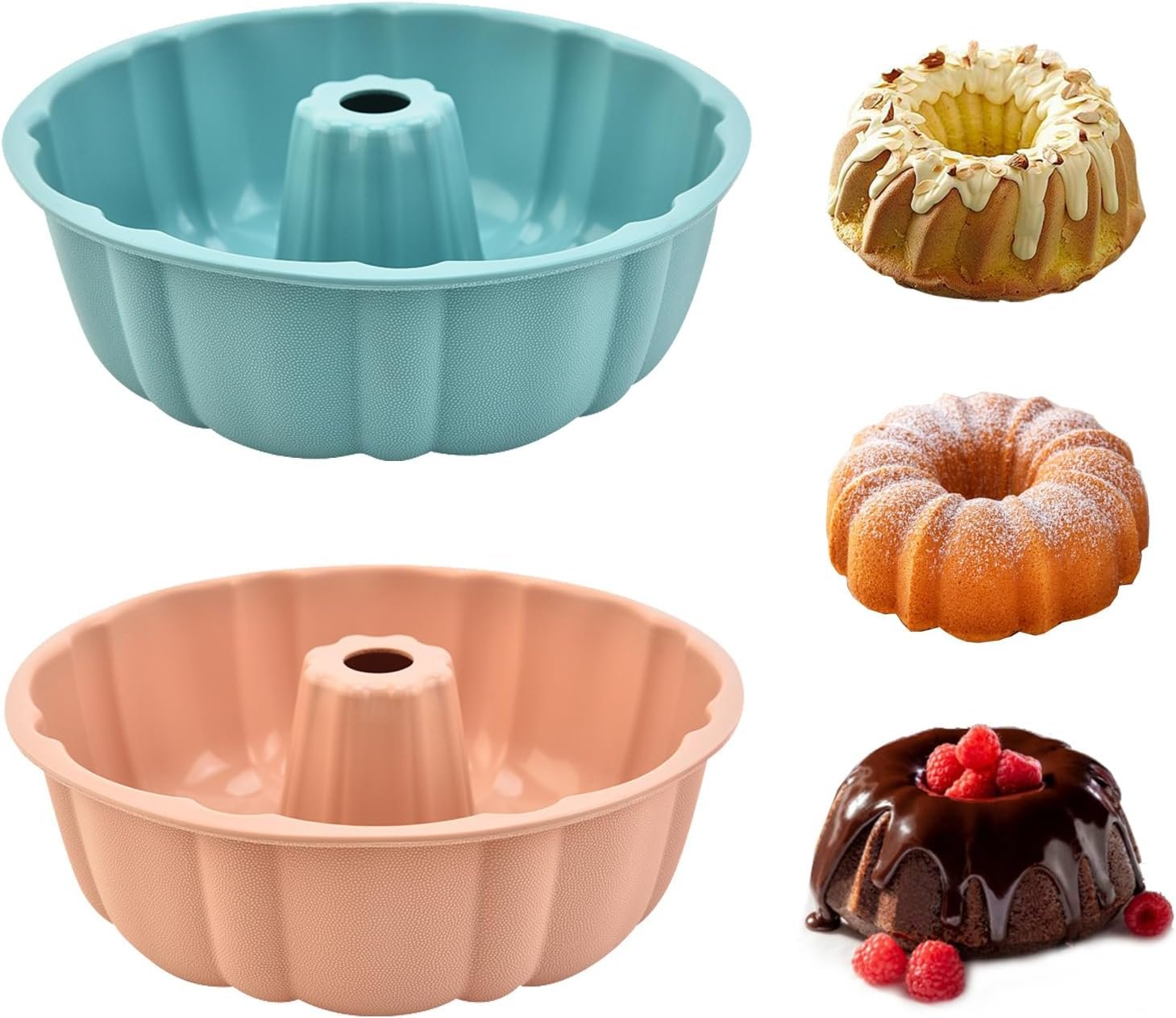2 Pack Silicone Cake Pan,Jello Moldes Para Gelatinas，10 Inch, Pink+Blue | Nonstick,Cake Pans，moldes para gelatinas，Pound Cake Pan, Baking For Jello, Gelatin, Cake, Brownie and Bread