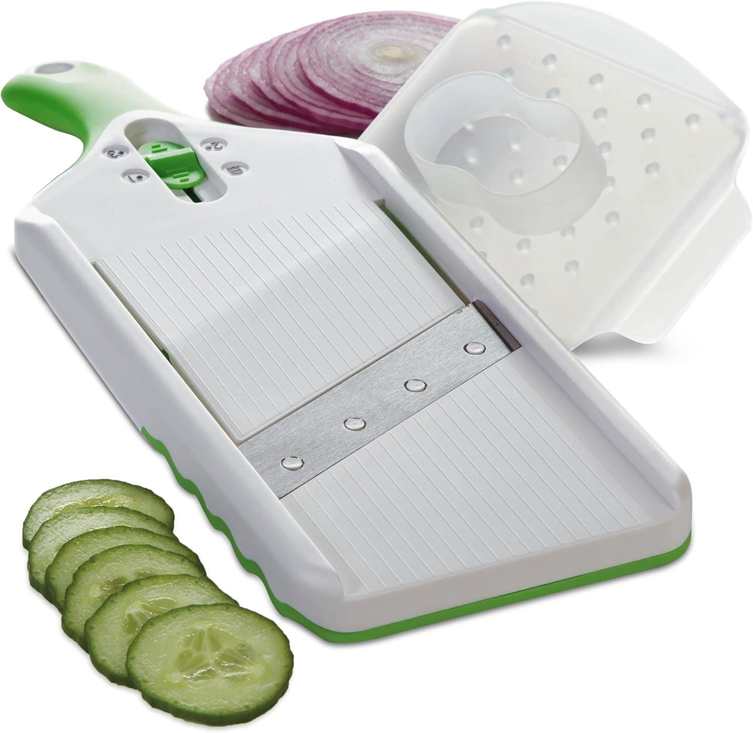 PrepSolutions Adjust-A-Slice Mandoline Slicer, Green – Adjustable Thickness, Perfect for Vegetables, Fruits, and More | Perfect for Vegetables, Fruits, and More, Includes Hand Guard and Non-Slip Base, Compact Space-Saving Design For Easy Storage
