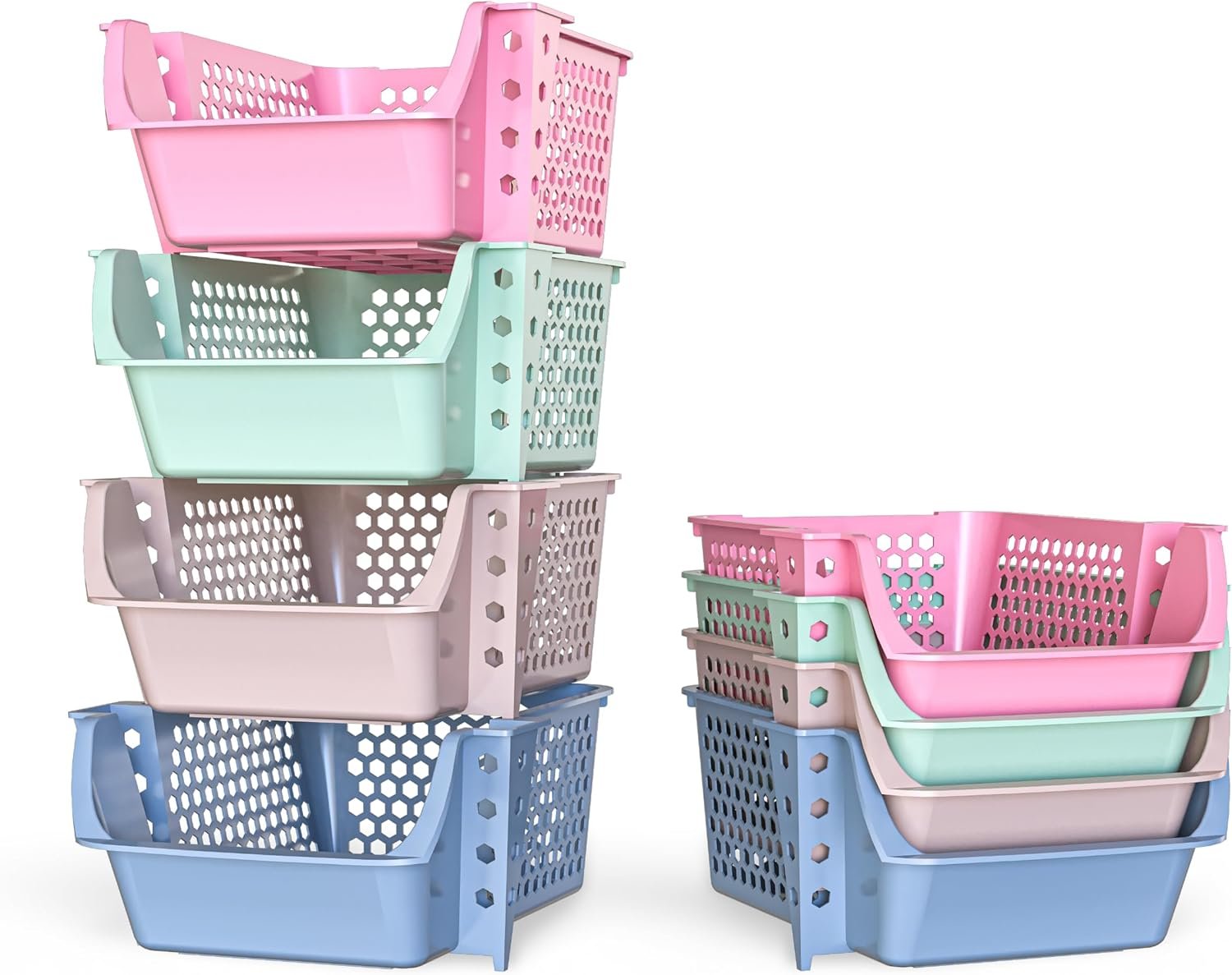 Skywin Stackable Storage Bins Open Front for Pantry Storage, 4 Pack – Multi | Sturdy Plastic, Easy Stacking, Breathable & Open Front Design, Pantry Storage for Snacks, Toiletries, and Small Essentials