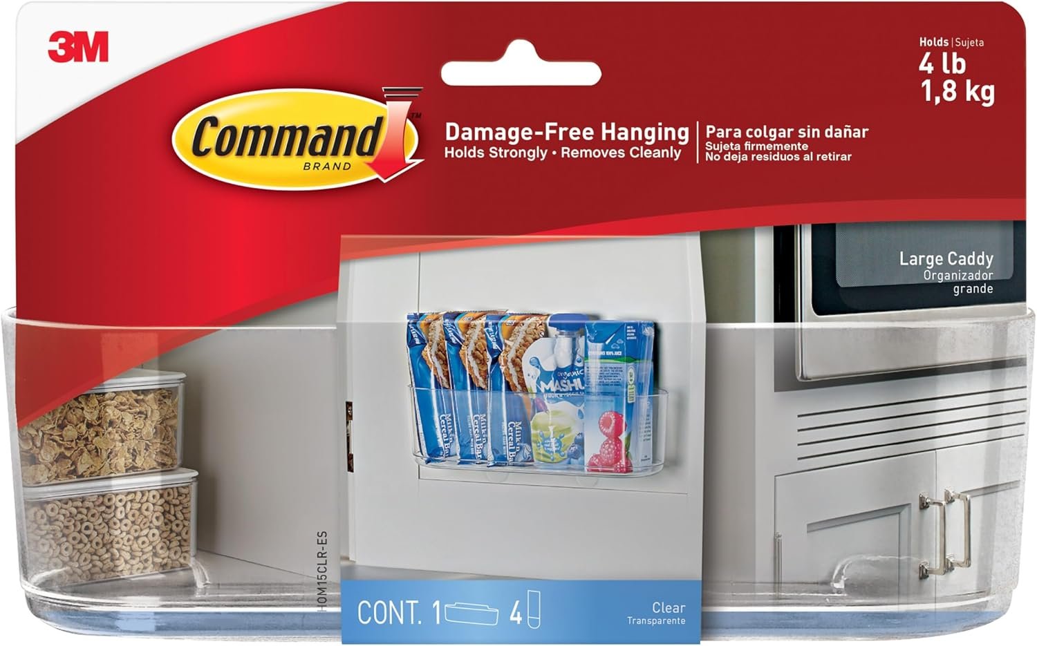 Command Large Caddy, Holds up to 4 lb, 8.6″ x 3.1″ x 3″, 1 Caddy with 4 Strips, Damage-Free Organization Wall Mount to Cabinet, Kitchen, Pantry, Closet, or Under Sink