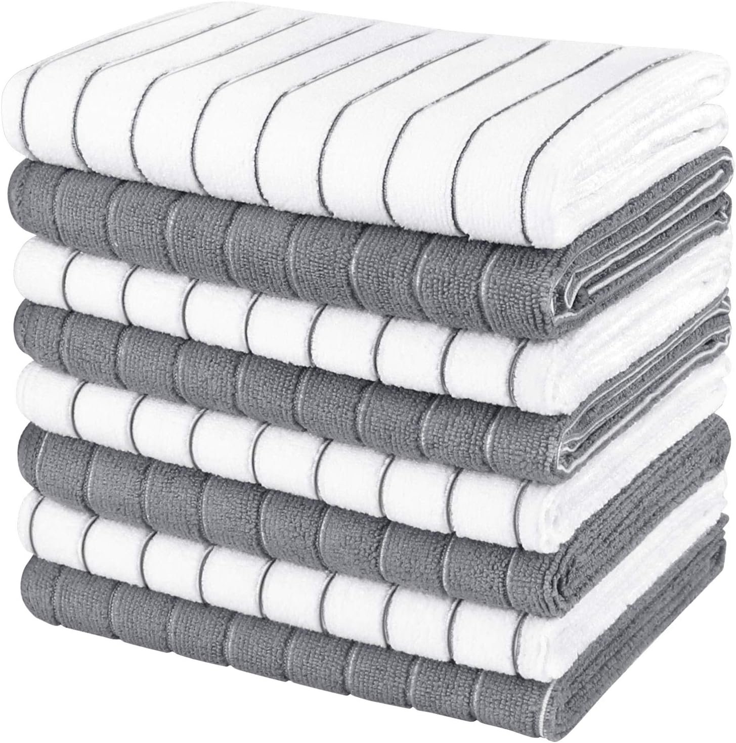 AIDEA Kitchen Towels-8PK, Dish Towels for Kitchen,18”x26”, Grey/White | Drying Towels for Dishes, Super Soft and Absorbent, Multi-Purpose Microfiber Towels for Kitchen, Home