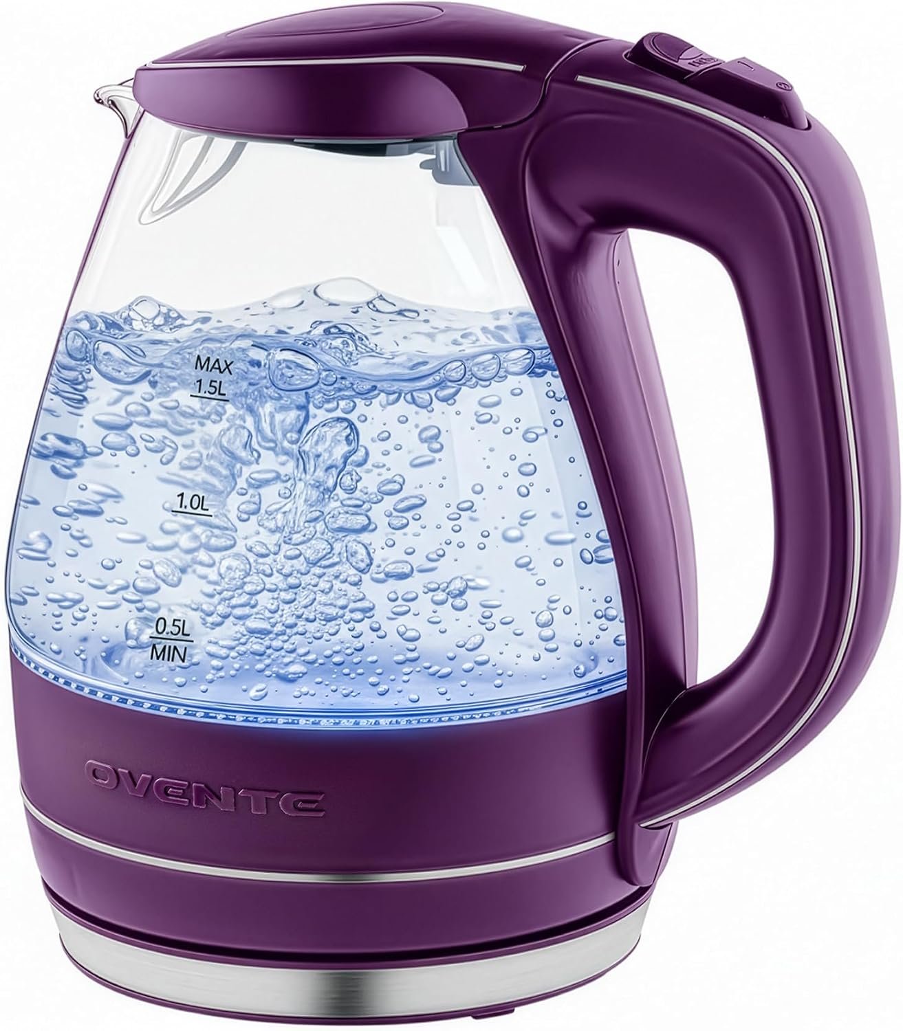OVENTE 1.5L Glass Electric Kettle Water Boiler, Purple KG83P