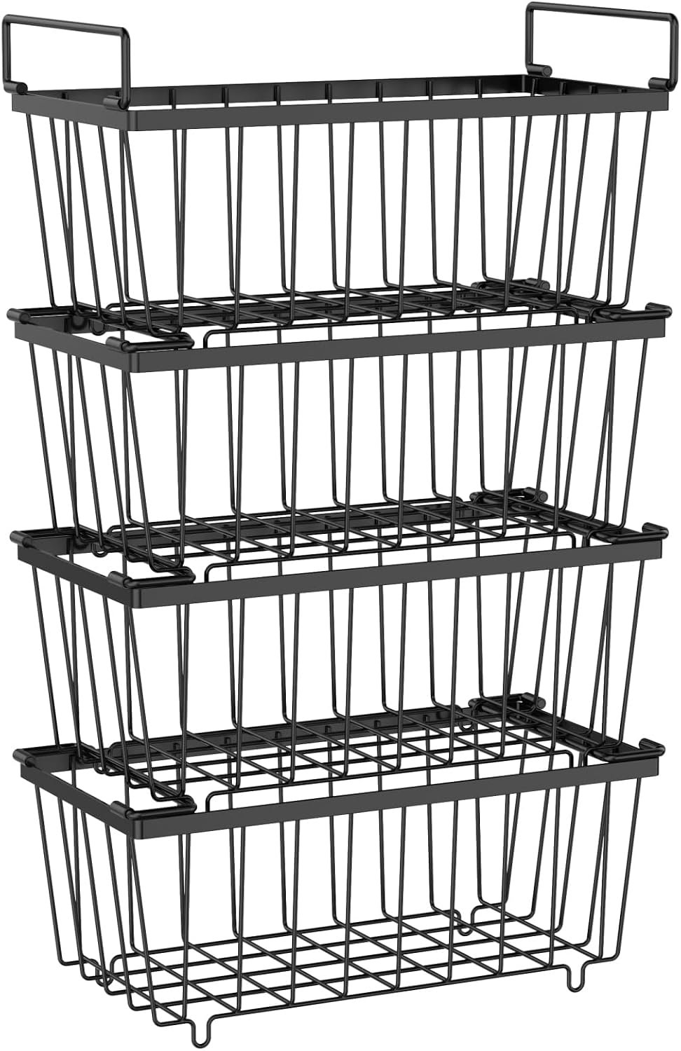 Freezer Organizer Bins – Small Storage Baskets for 7 Cu.Ft, 4 Pack | Easy Access Handles, Stackable Deep Freezer Wire Baskets, Vertical Space Sorts for Frozen Meat, Vegetable and Bagged Items