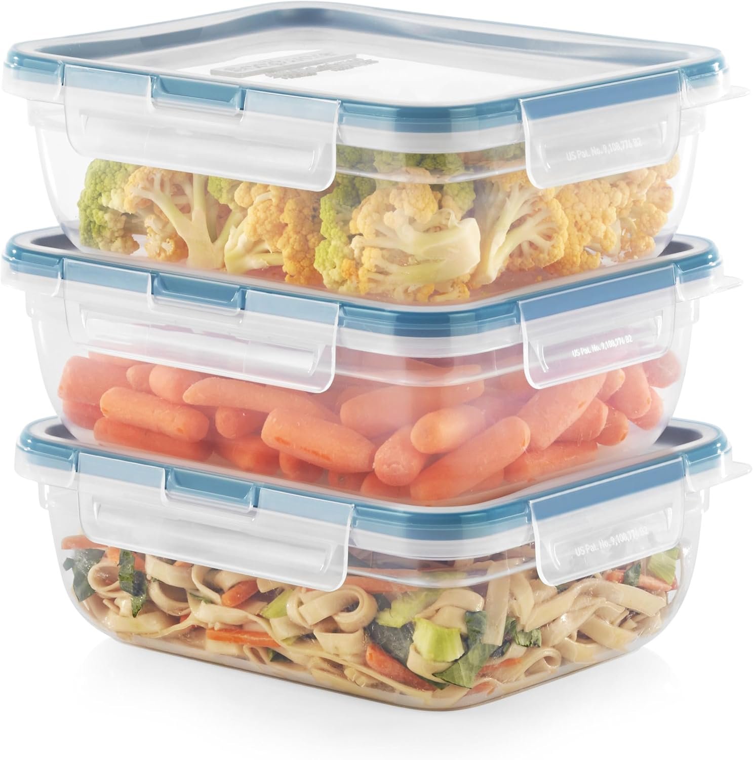 Snapware Plastic Total Solution (3-Pack, 8.5-Cup) Food Storage Containers | Meal prep containers with plastic BPA-free lids with 4 locking tabs, microwave, dishwasher, & freezer safe