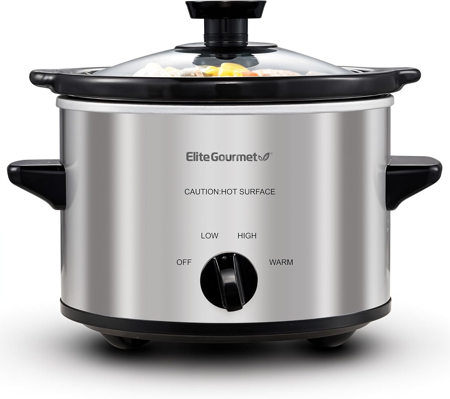 Maxi-Matic MST-250XS Electric Ceramic Slow Cooker, 1.5 Qt, Stainless Steel | Adjustable Temp, Dishwasher-Safe Glass Lid & Crock – Great for Entrees, Sauces, Stews & Dips